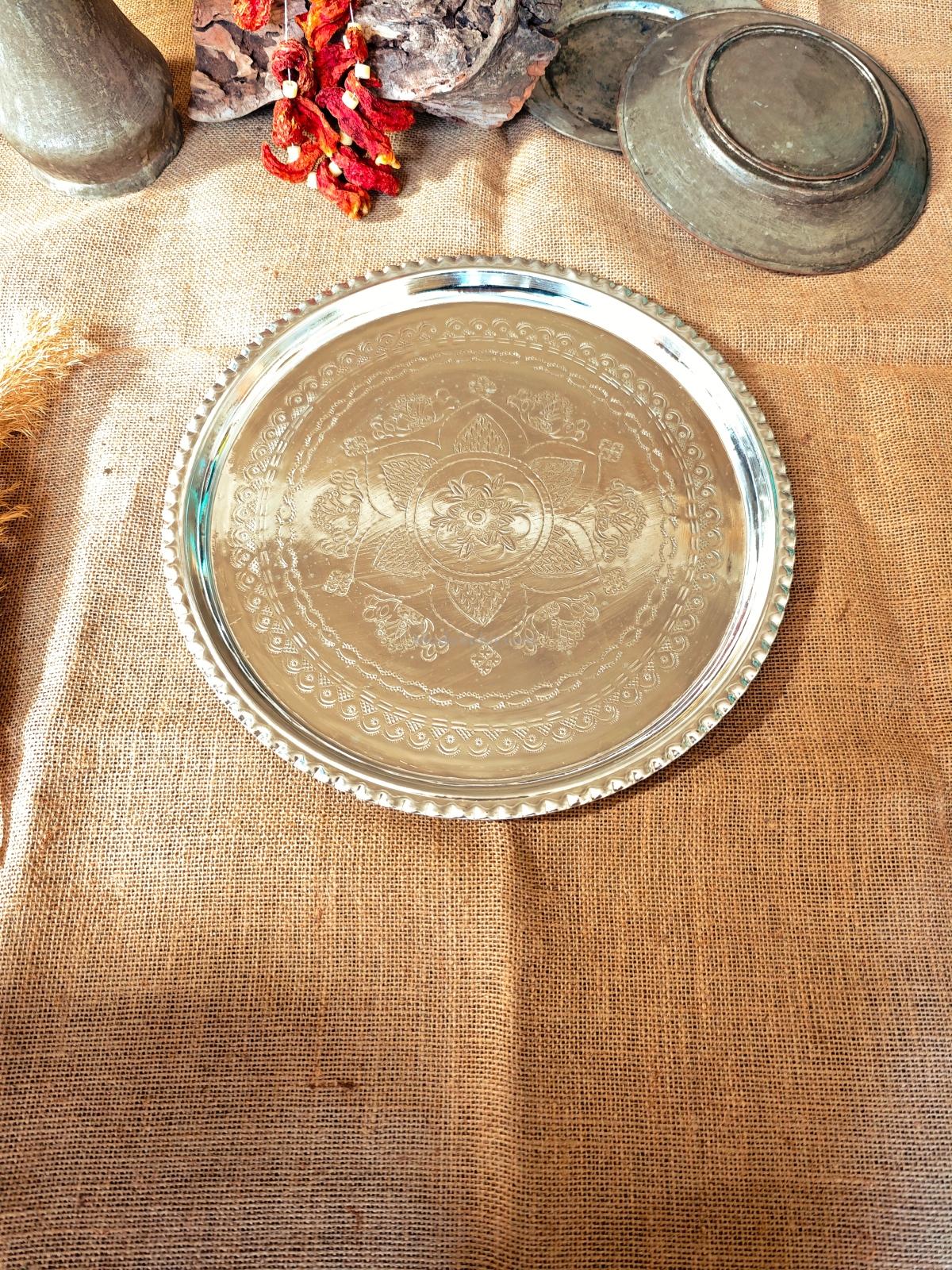 Bakır Kalaylı İşlemeli Tepsi 45 Cm - Görsel 2