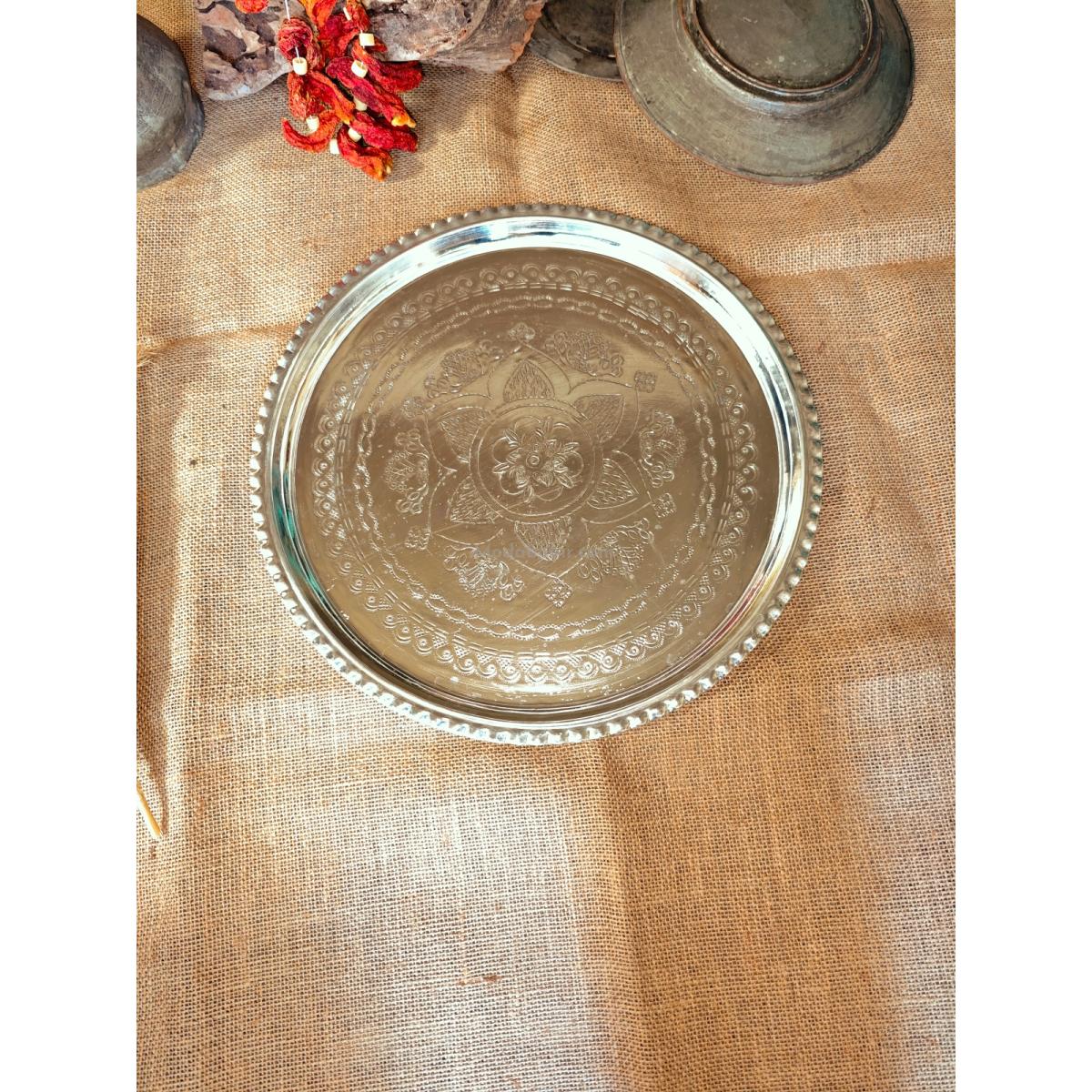 Bakır Kalaylı İşlemeli Tepsi 45 Cm - Görsel 4