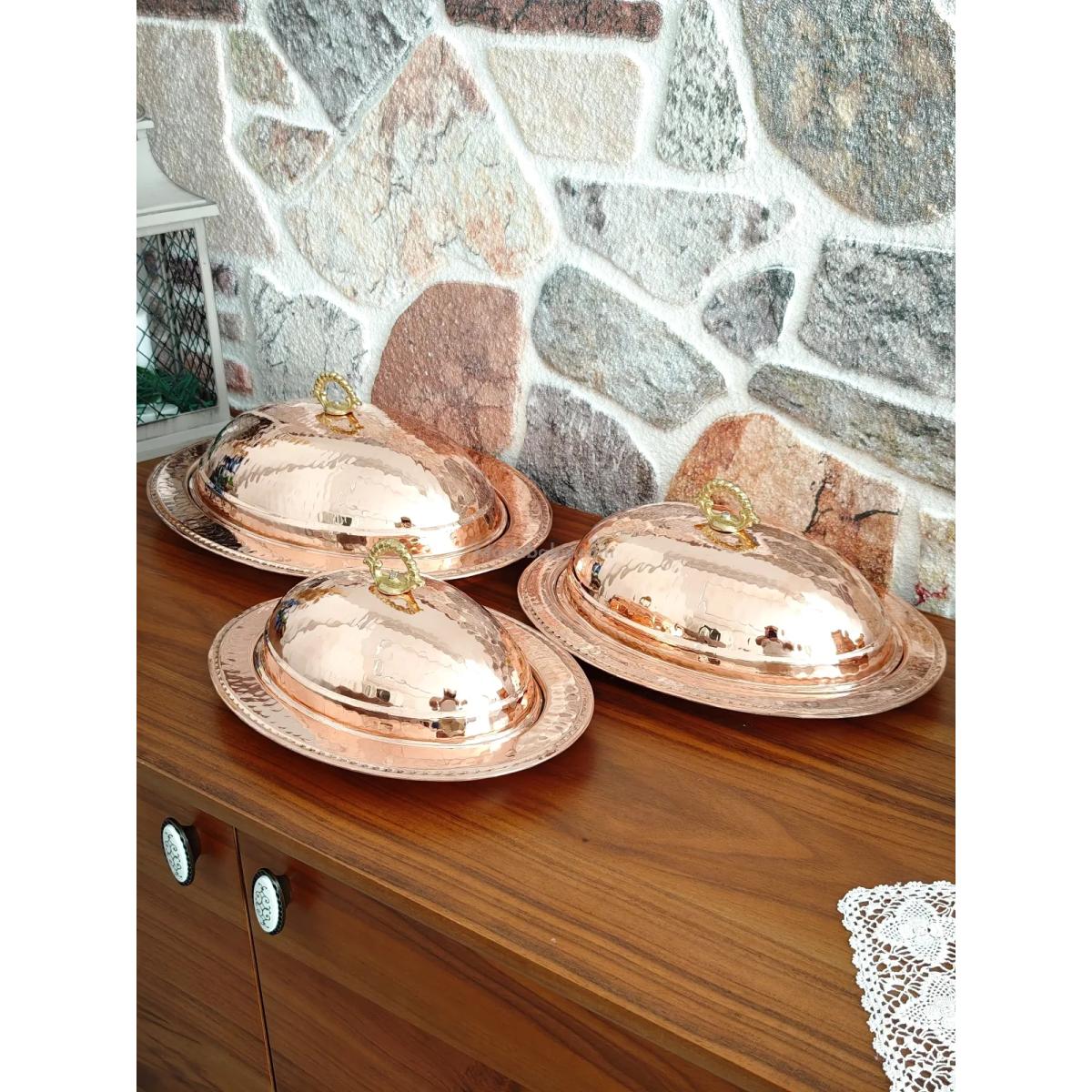 Bakır Kapaklı Kayık Sahan 40 Cm - Görsel 2