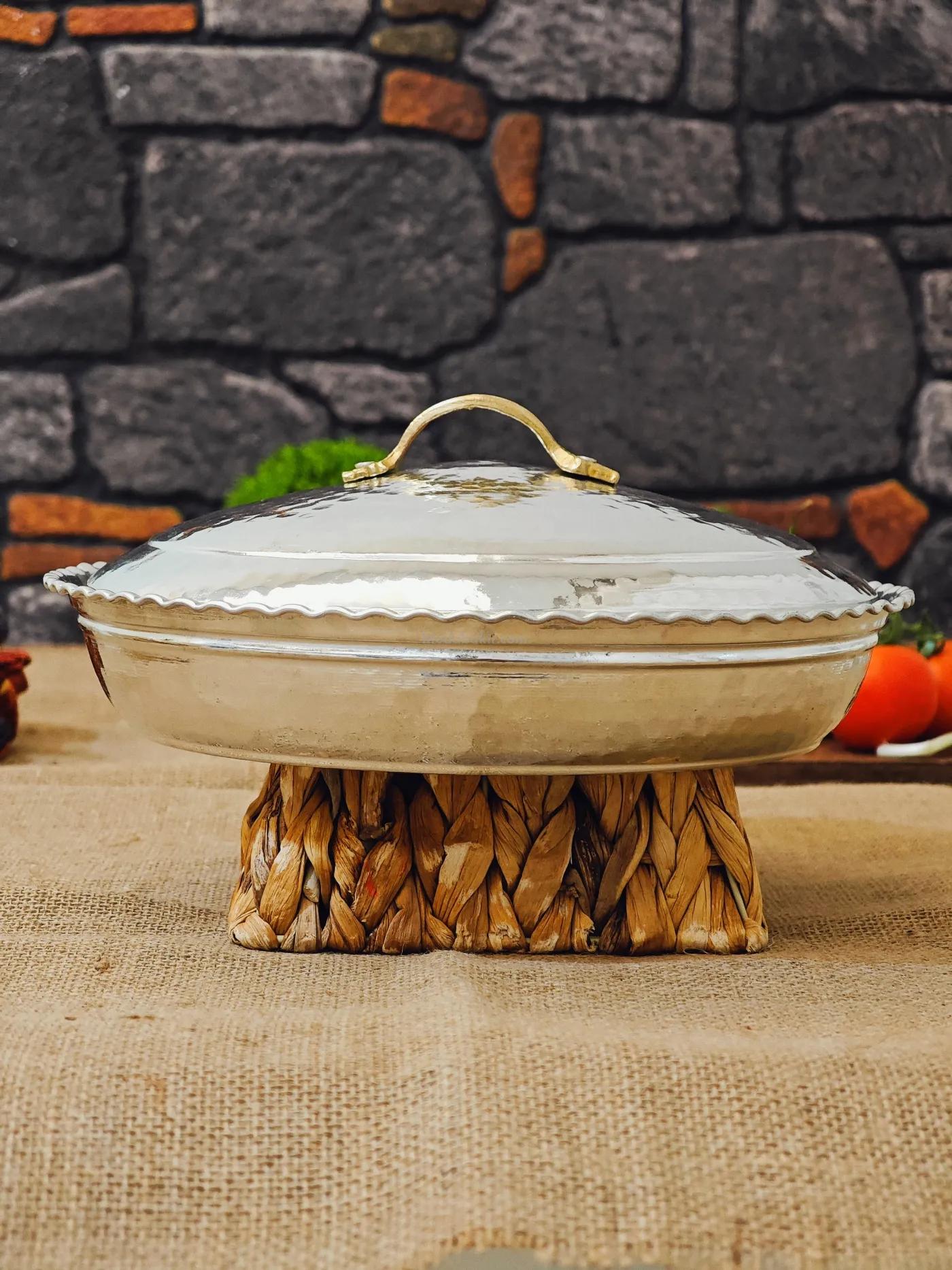 Bakır Pilav Tencere El Yapımı 30 Cm Gümüş - Görsel 2