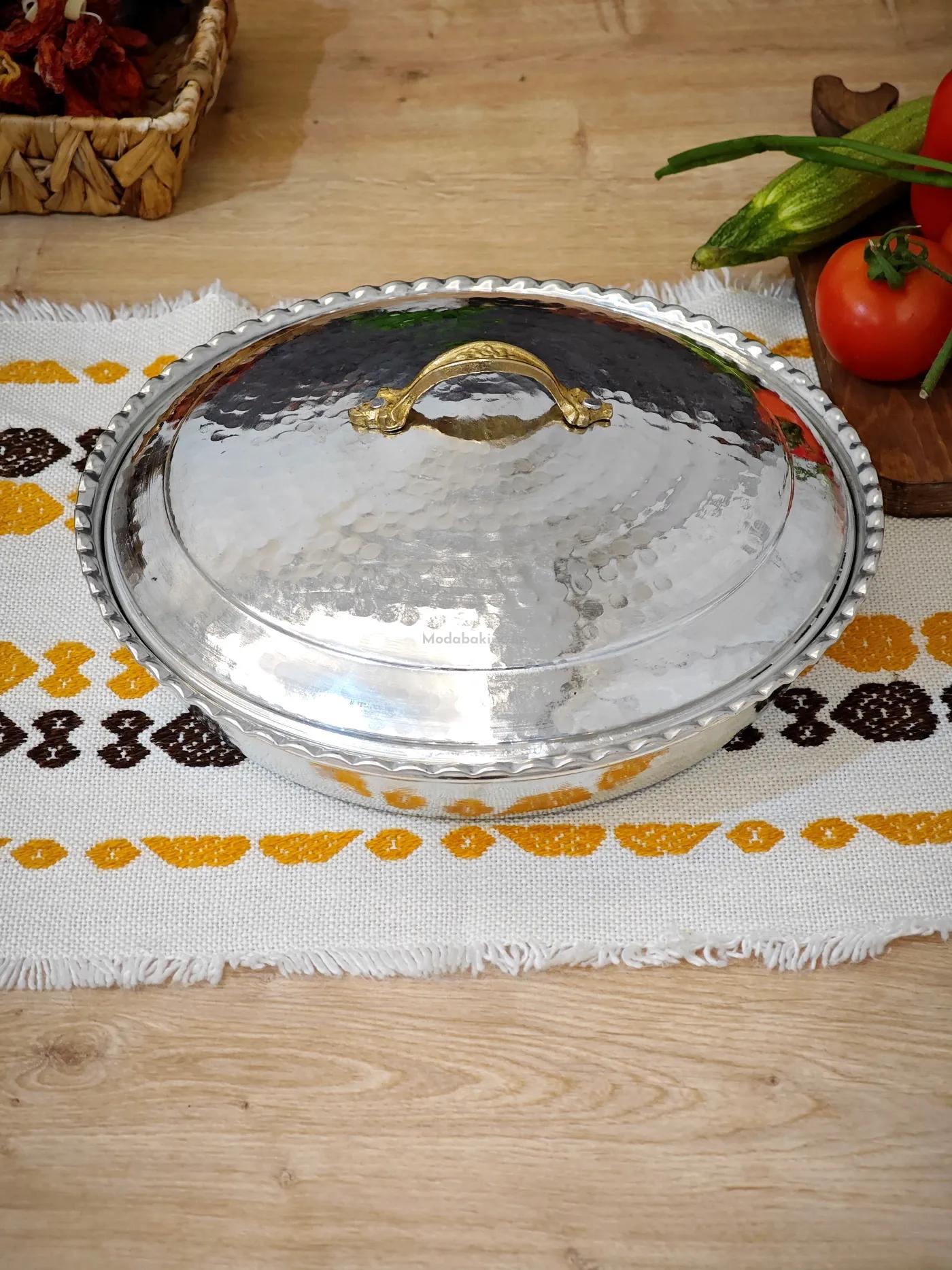 Bakır Pilav Tencere El Yapımı 30 Cm Gümüş - Görsel 3