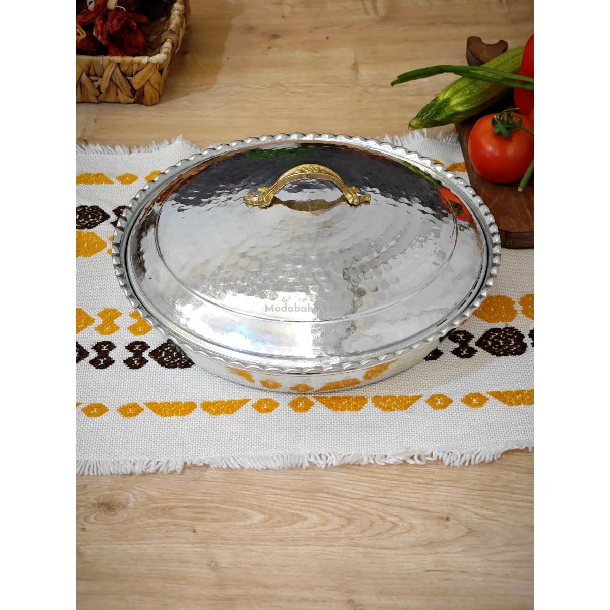 Bakır Pilav Tencere El Yapımı 30 Cm Gümüş - Görsel 3