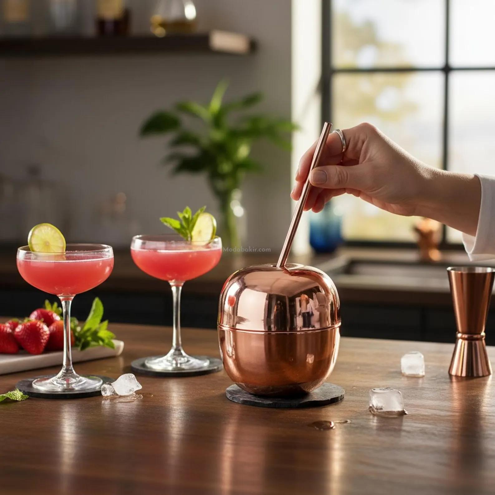 Bakır Kokteyl Bardağı Pipetli - Görsel 4