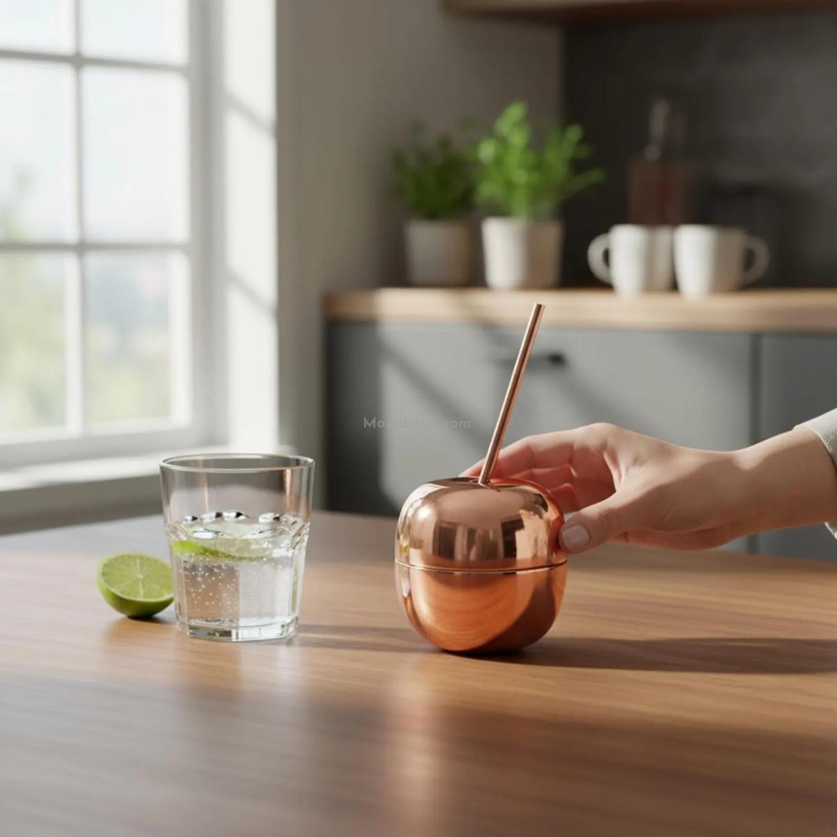 Bakır Kokteyl Bardağı Pipetli - Görsel 6