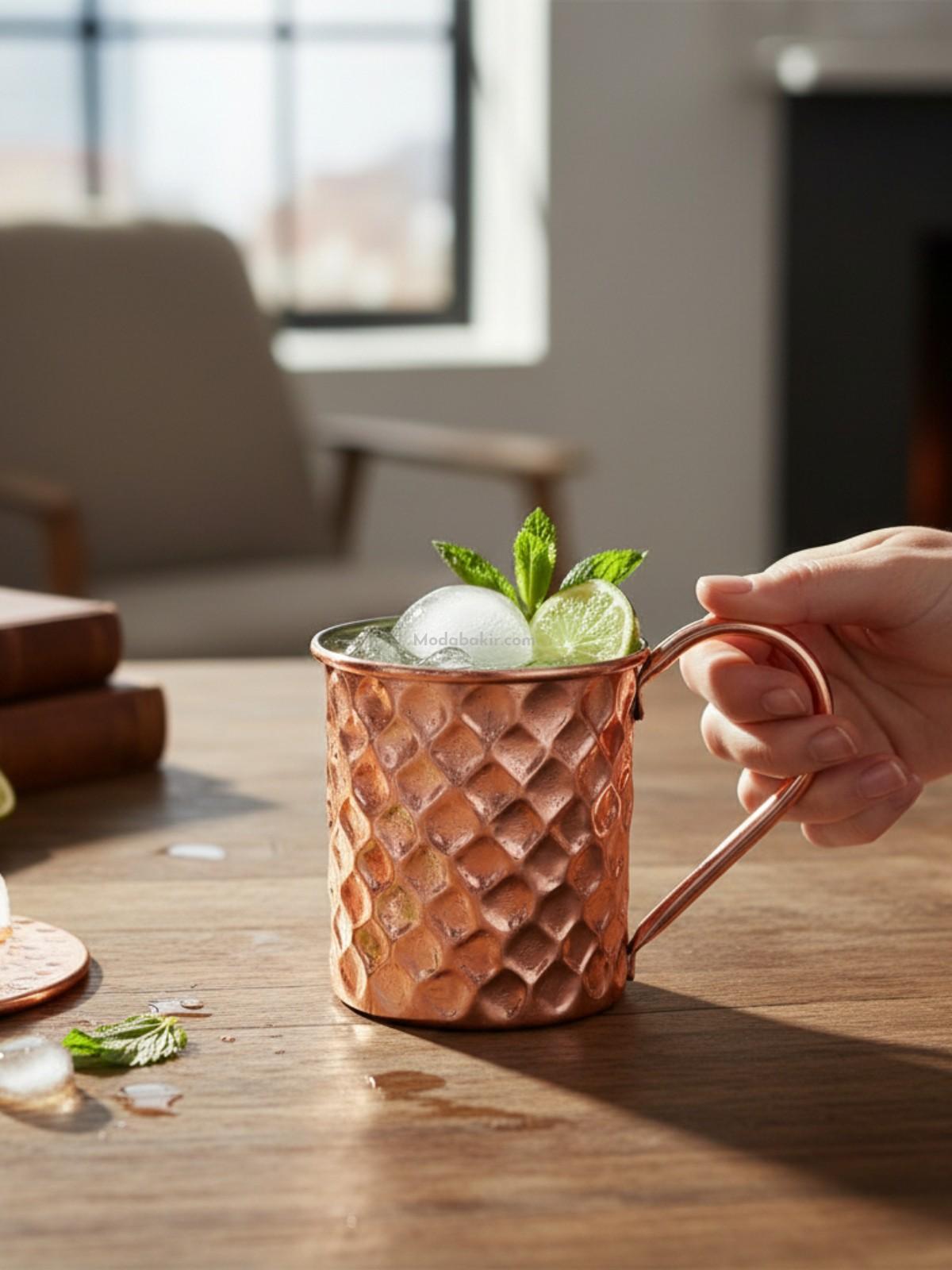 Bakır Kulplu Bardak Petekli - Görsel 3