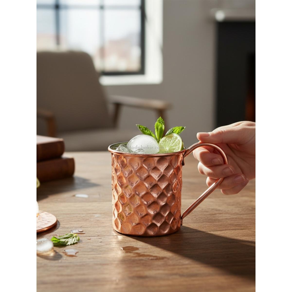 Bakır Kulplu Bardak Petekli - Görsel 3