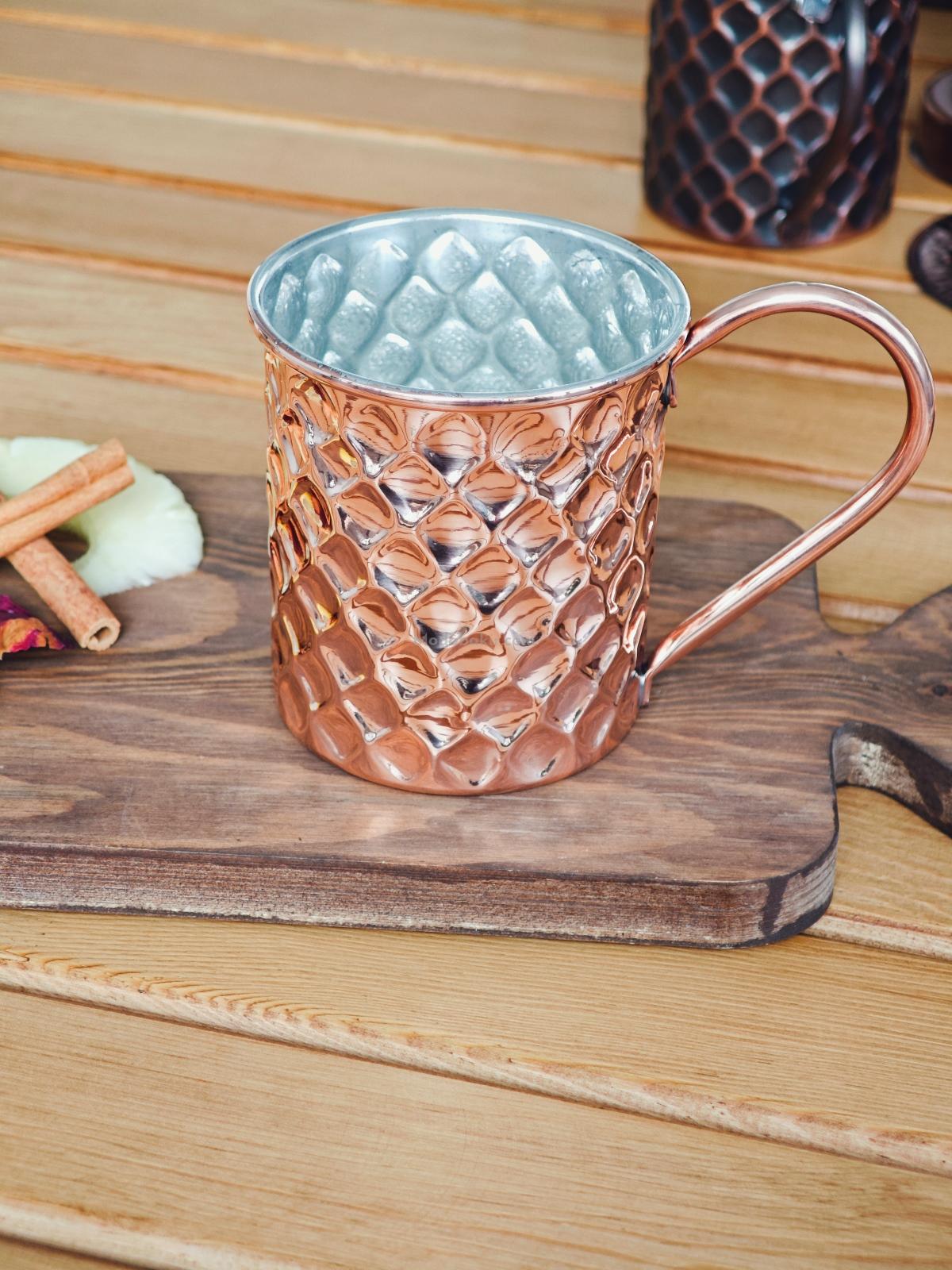 Bakır Kulplu Bardak Petekli - Görsel 4