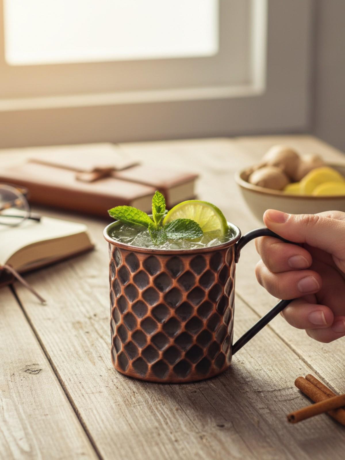 Bakır Kulplu Bardak Petekli Oksit - Görsel 3