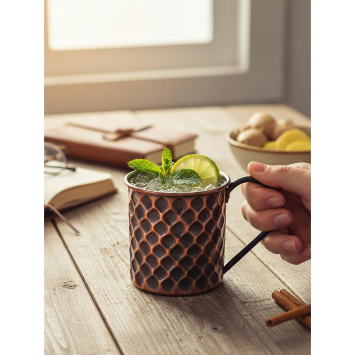 Bakır Kulplu Bardak Petekli Oksit - Görsel 3