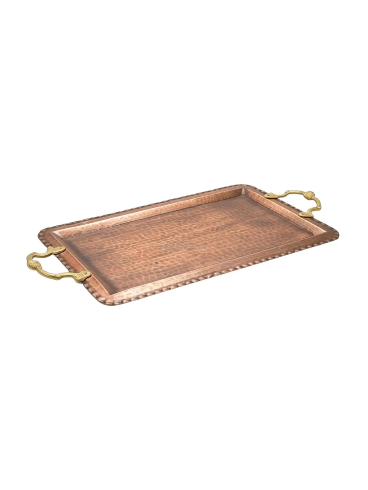 Kulplu Bakır Dikdörtgen Tepsi Oksit Renk - Görsel 1