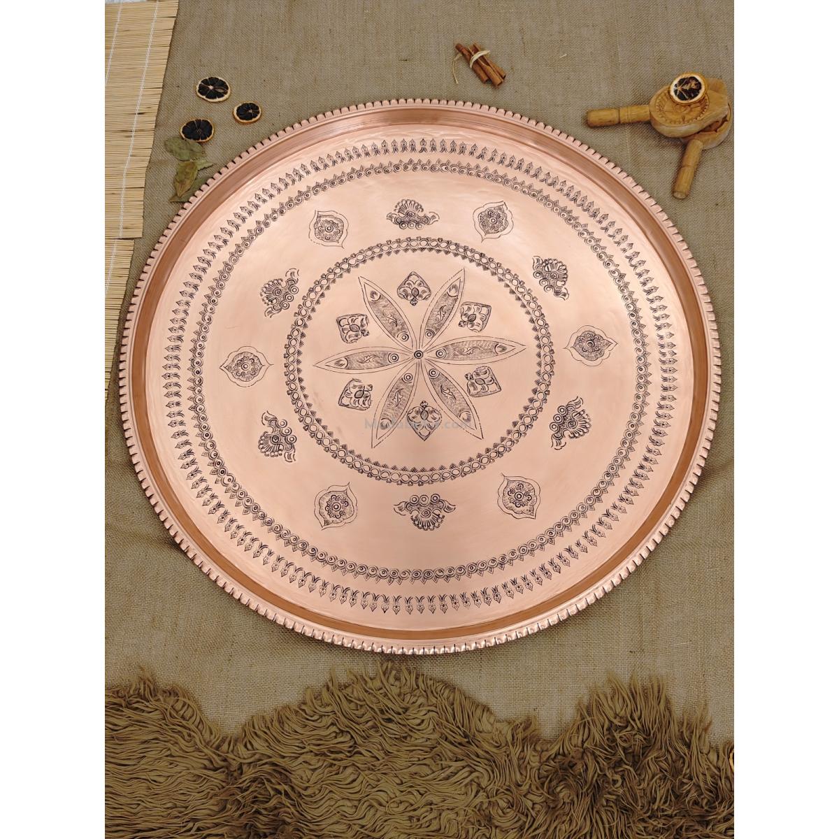 Bakır Nakışlı İşlemeli Sini 84 Cm - Görsel 2