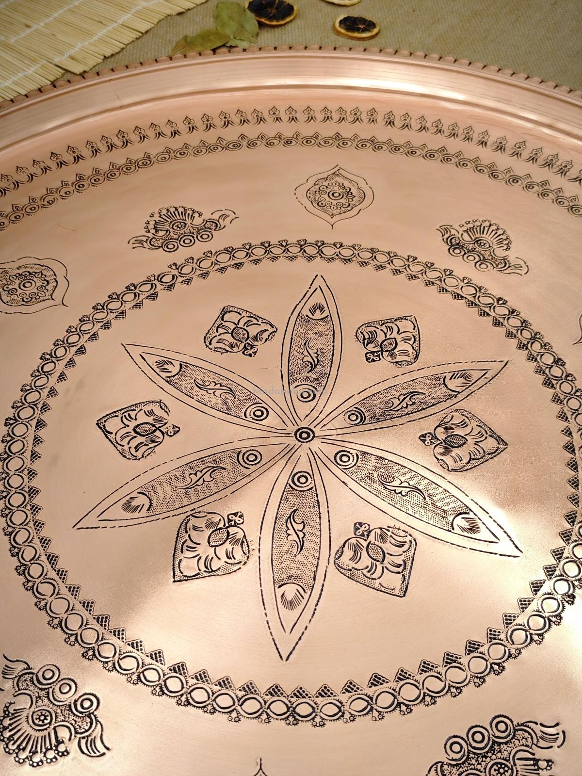 Bakır Nakışlı İşlemeli Sini 84 Cm - Görsel 3