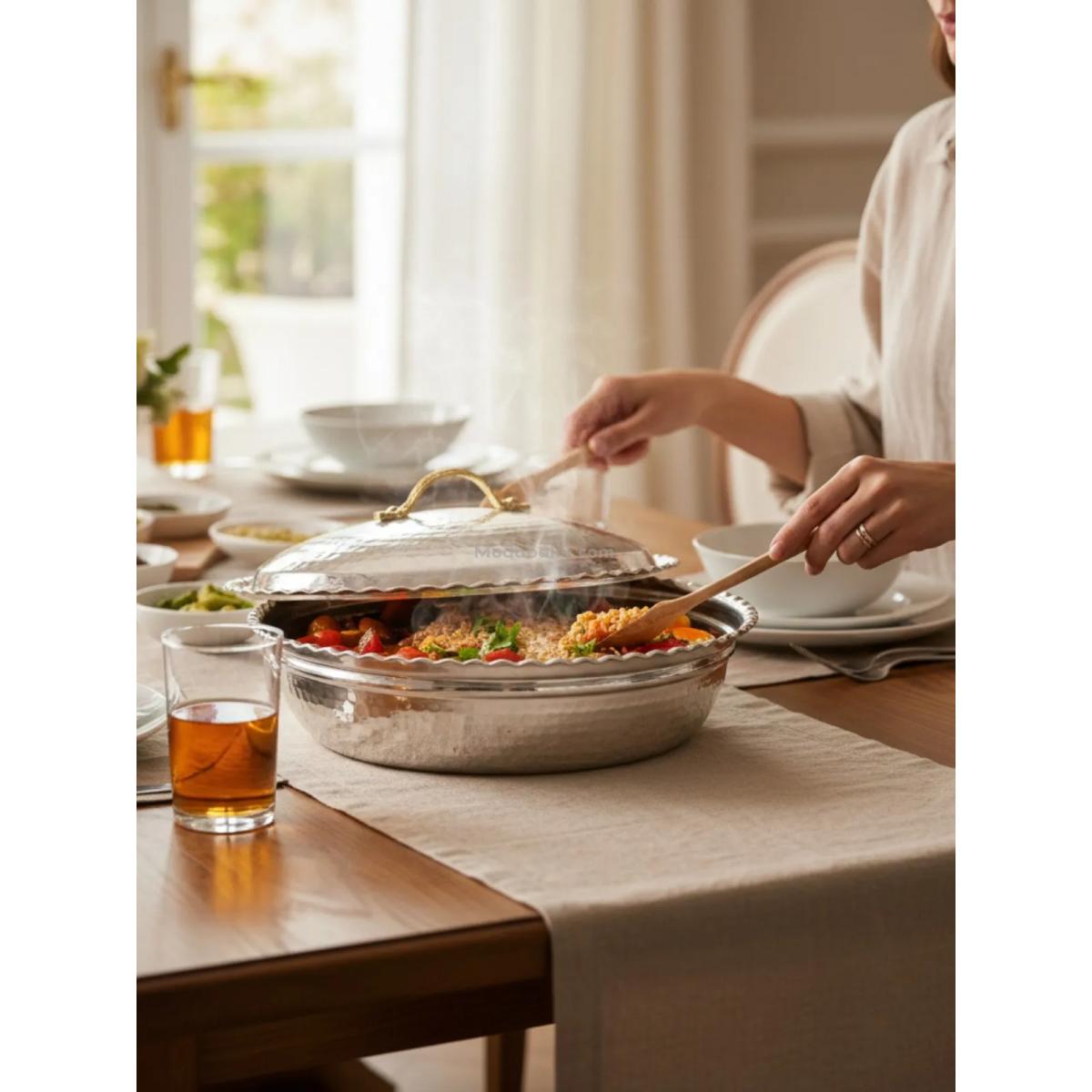 Bakır Pilav Tencere El Yapımı 32 Cm Gümüş - Görsel 2