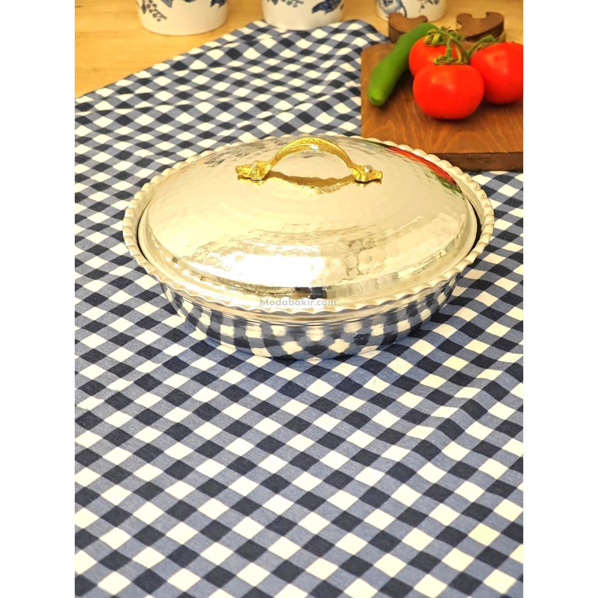 Bakır Pilav Tencere El Yapımı 24 Cm Gümüş - Görsel 4