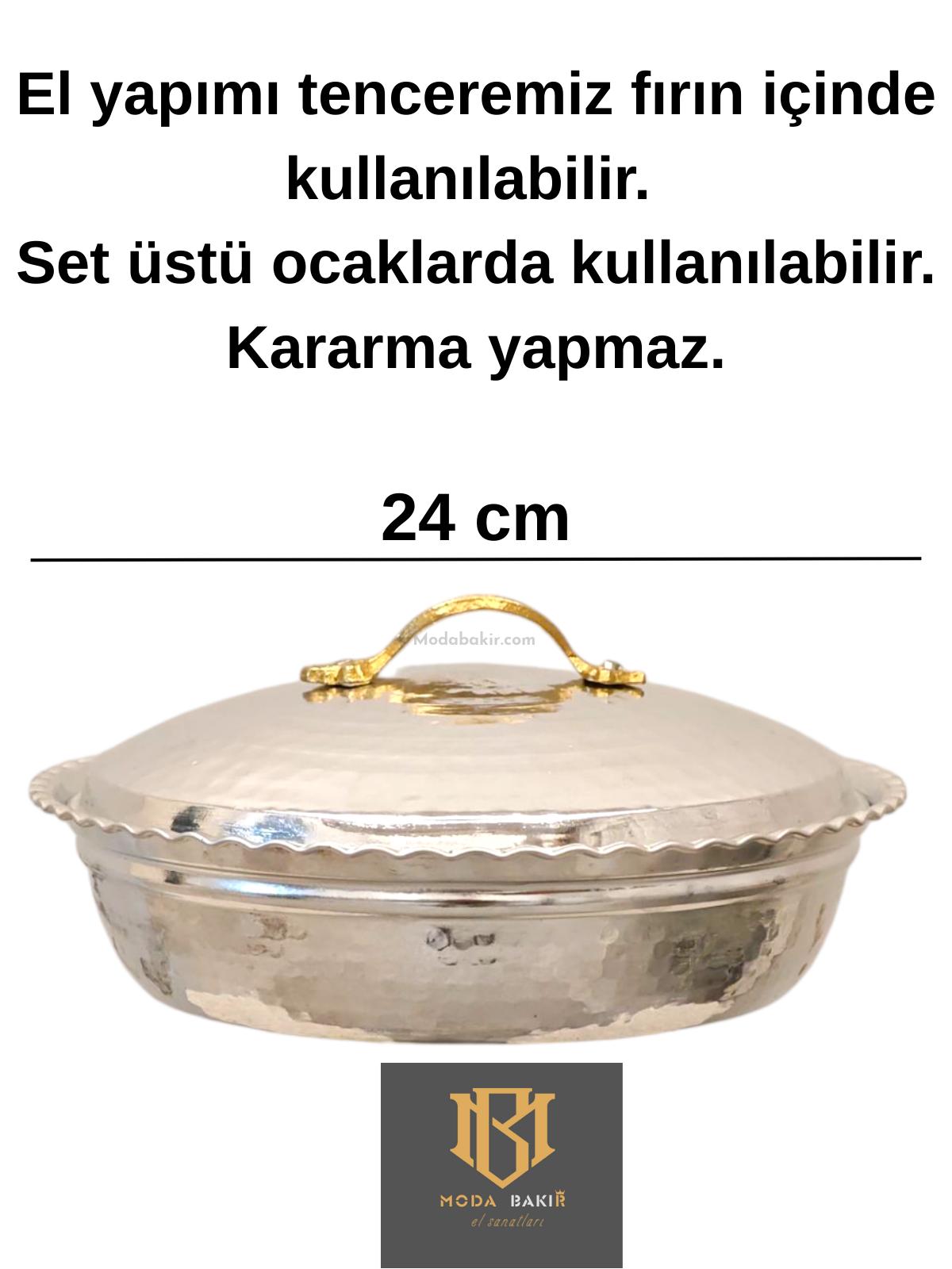 Bakır Pilav Tencere El Yapımı 24 Cm Gümüş - Görsel 6
