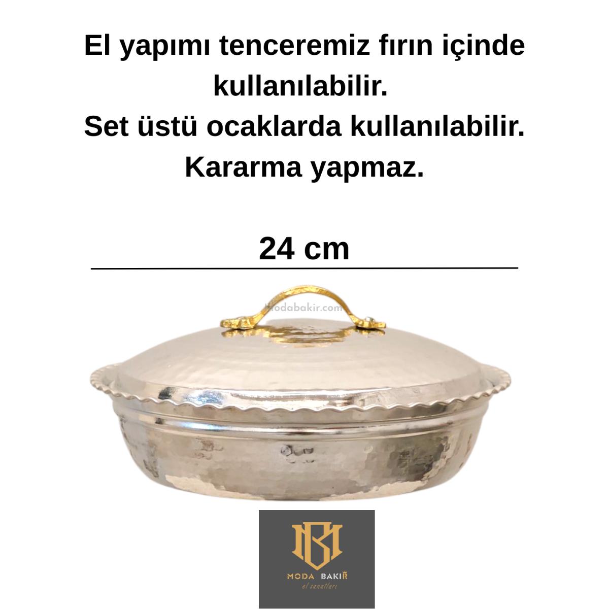 Bakır Pilav Tencere El Yapımı 24 Cm Gümüş - Görsel 6
