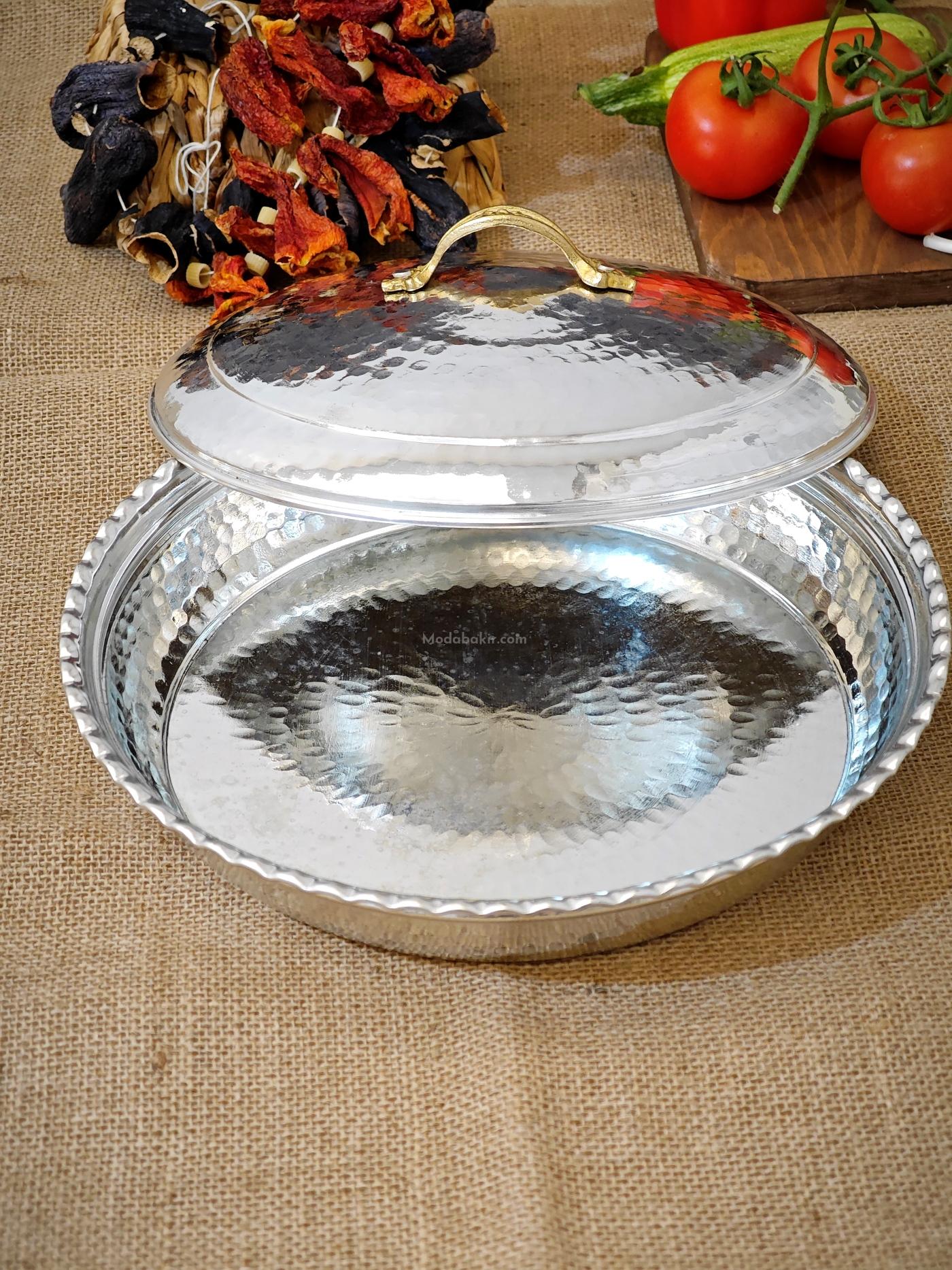 Bakır Pilav Tencere El Yapımı 32 Cm Gümüş - Görsel 3