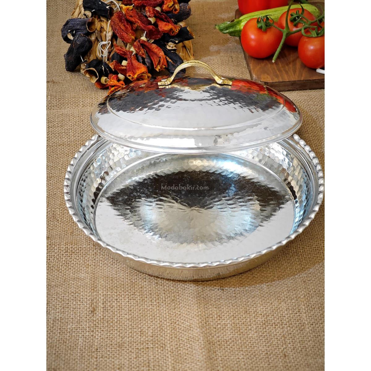 Bakır Pilav Tencere El Yapımı 32 Cm Gümüş - Görsel 3