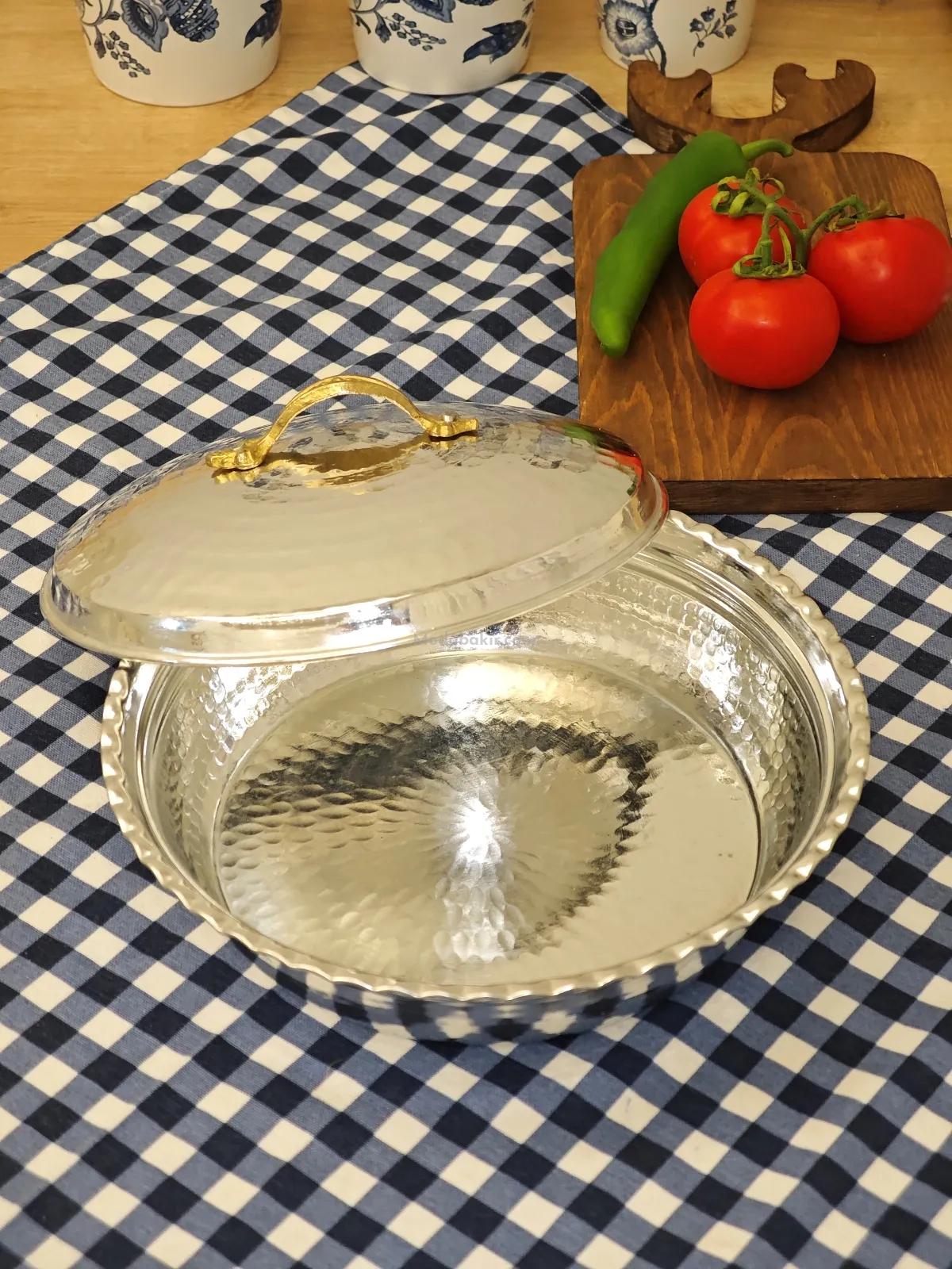 Bakır Pilav Tencere El Yapımı 24 Cm Gümüş - Görsel 2