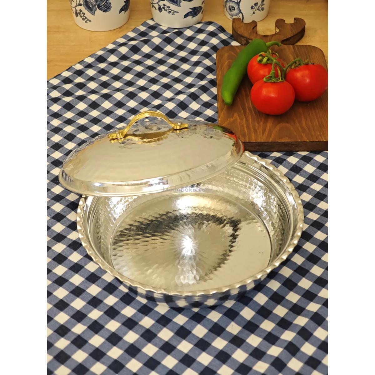 Bakır Pilav Tencere El Yapımı 24 Cm Gümüş - Görsel 2