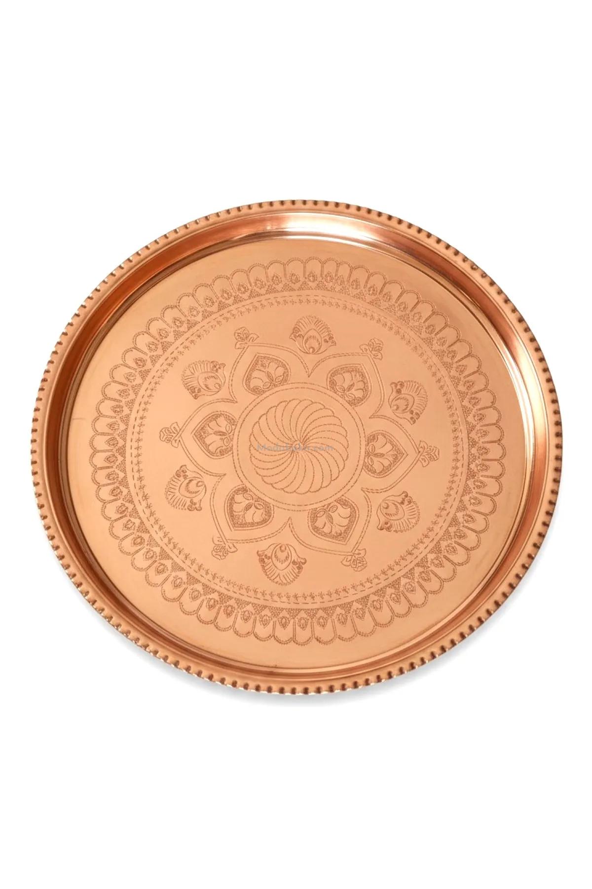 Bakır Sini İşlemeli 60 cm - Görsel 4