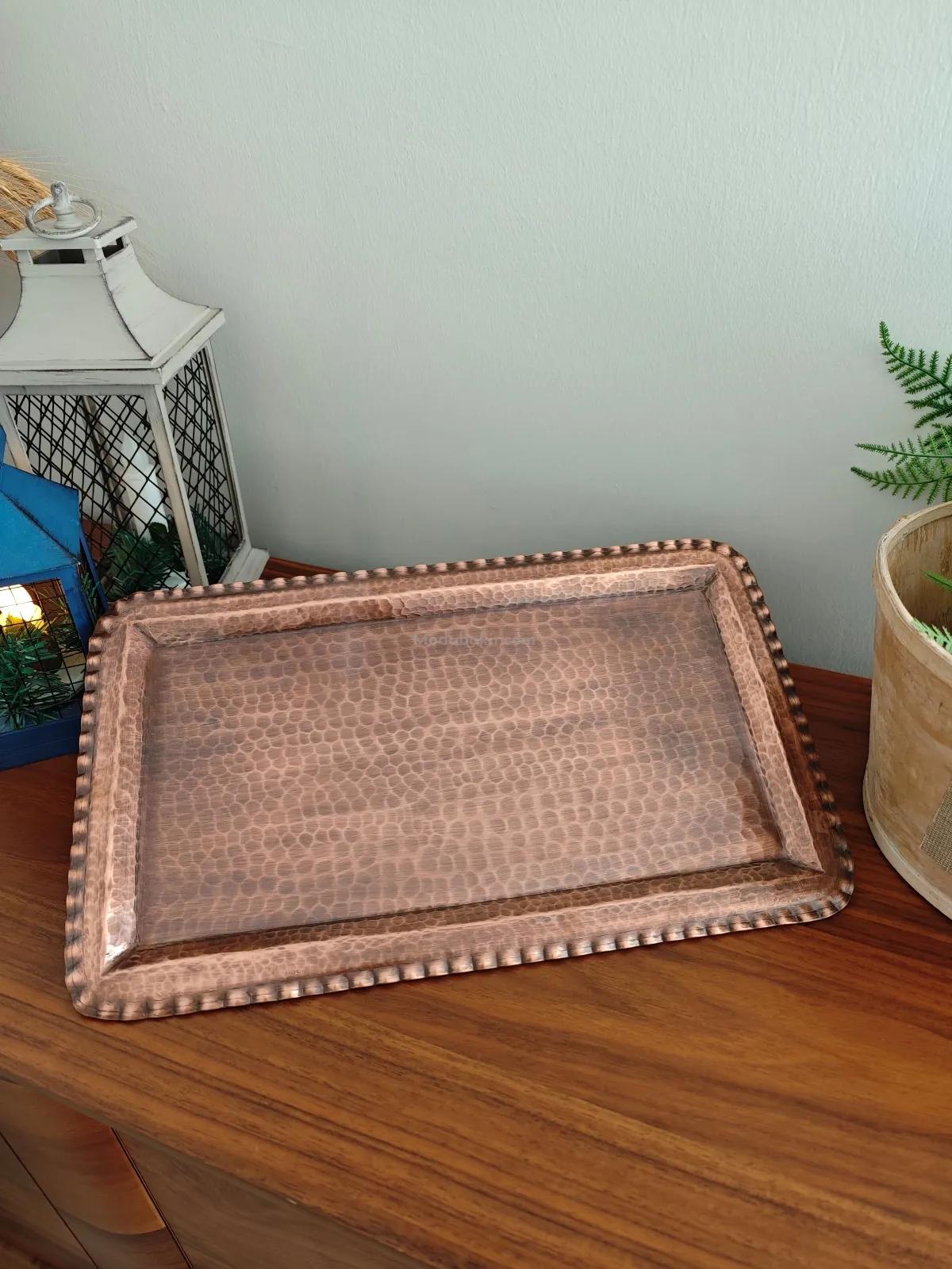 Bakır Dikdörtgen Tepsi Oksit - Görsel 5