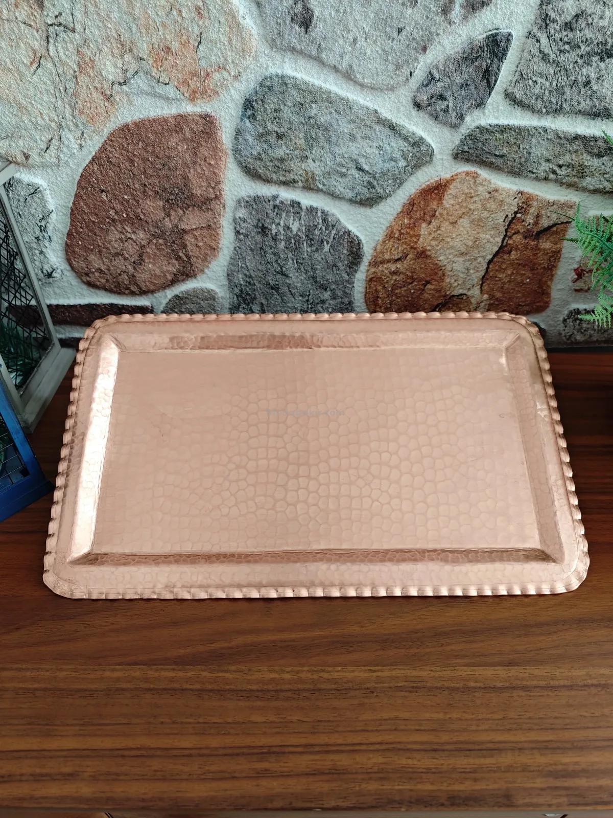 Bakır Dikdörtgen Tepsi Mat Renk - Görsel 4