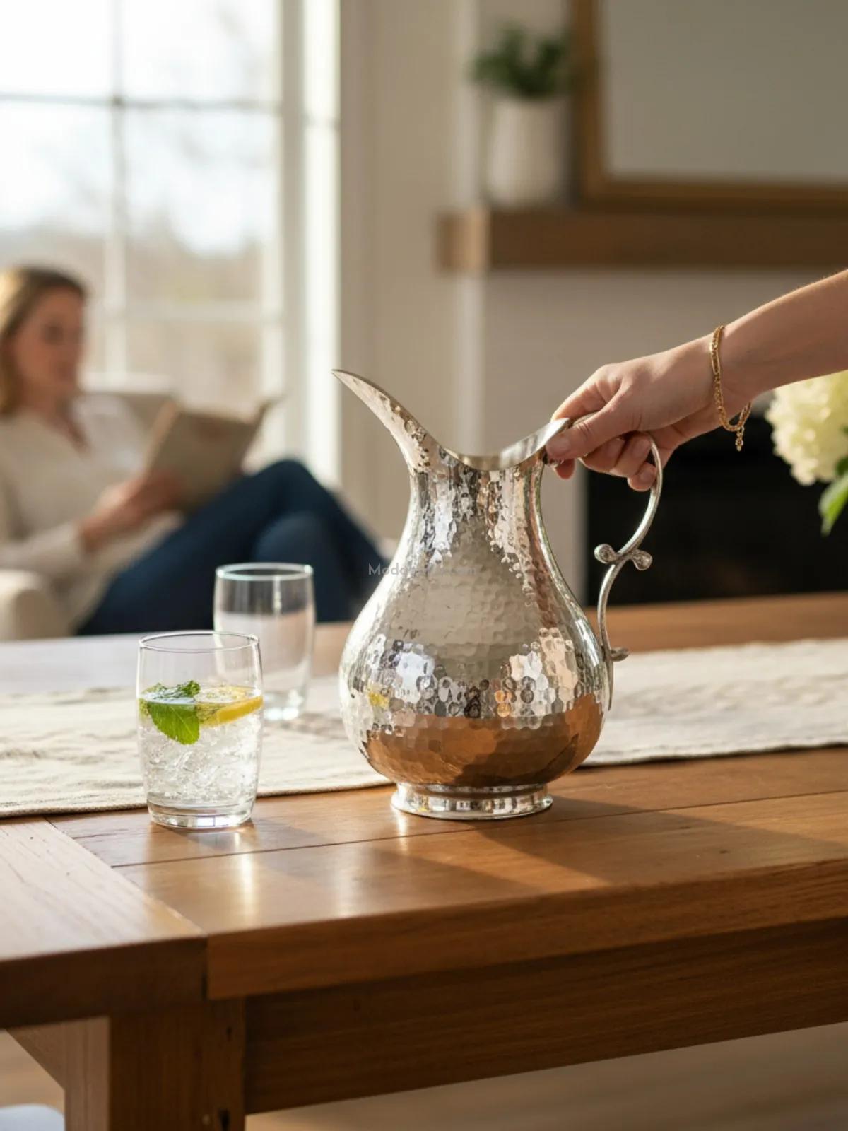 Bakır Sürahi 2 Litre Nikel - Görsel 2