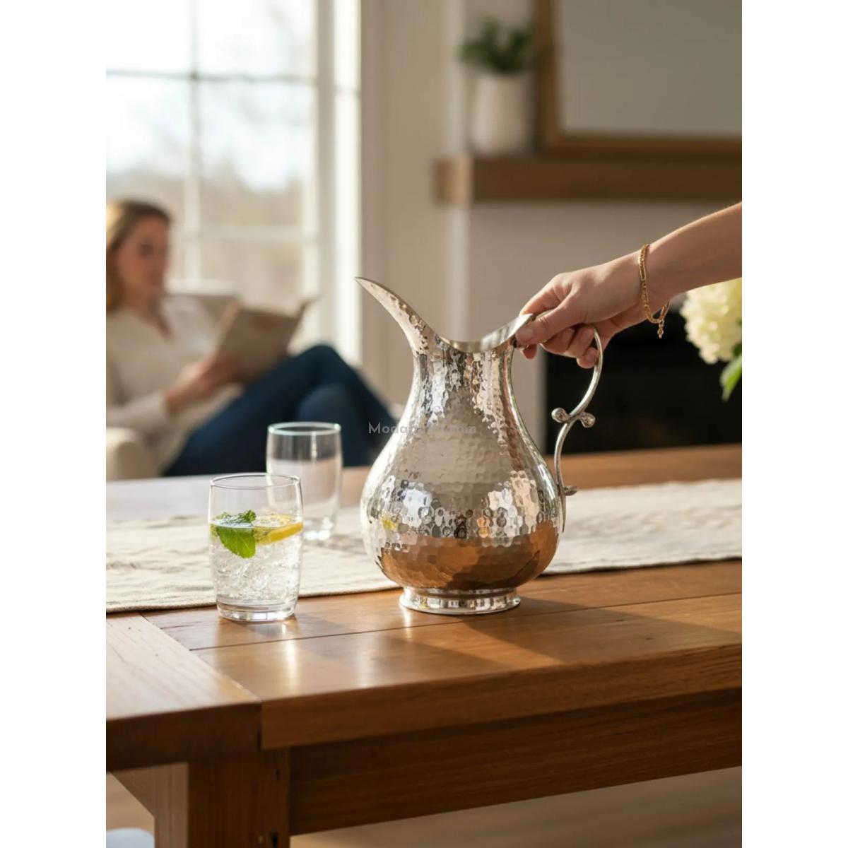 Bakır Sürahi 2 Litre Nikel - Görsel 2