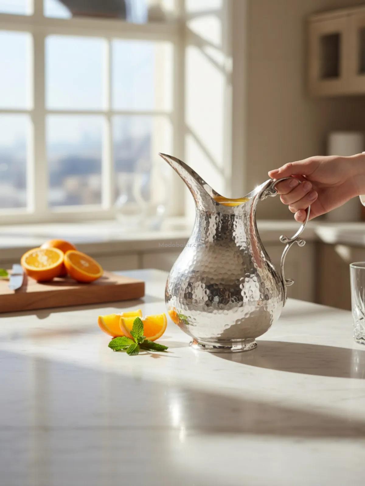 Bakır Sürahi 2 Litre Nikel - Görsel 4