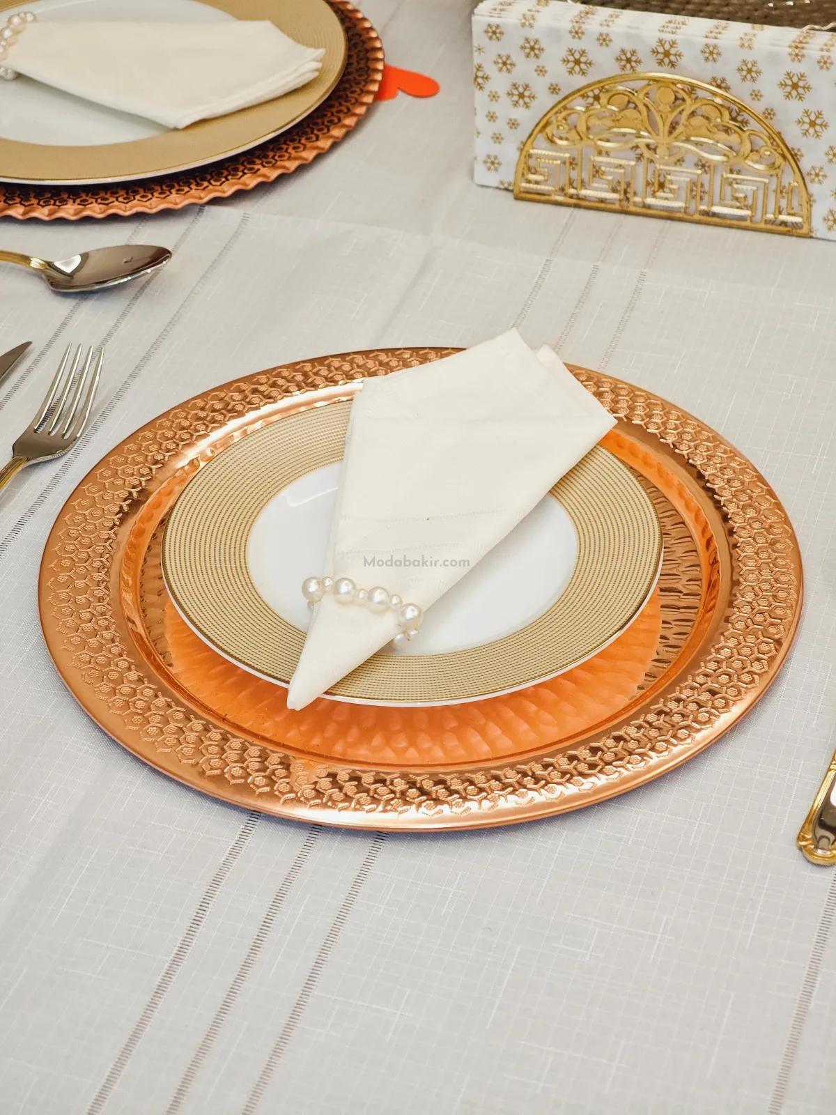 Desenli Bakır Supla Servis Tabak 30 cm - Görsel 2