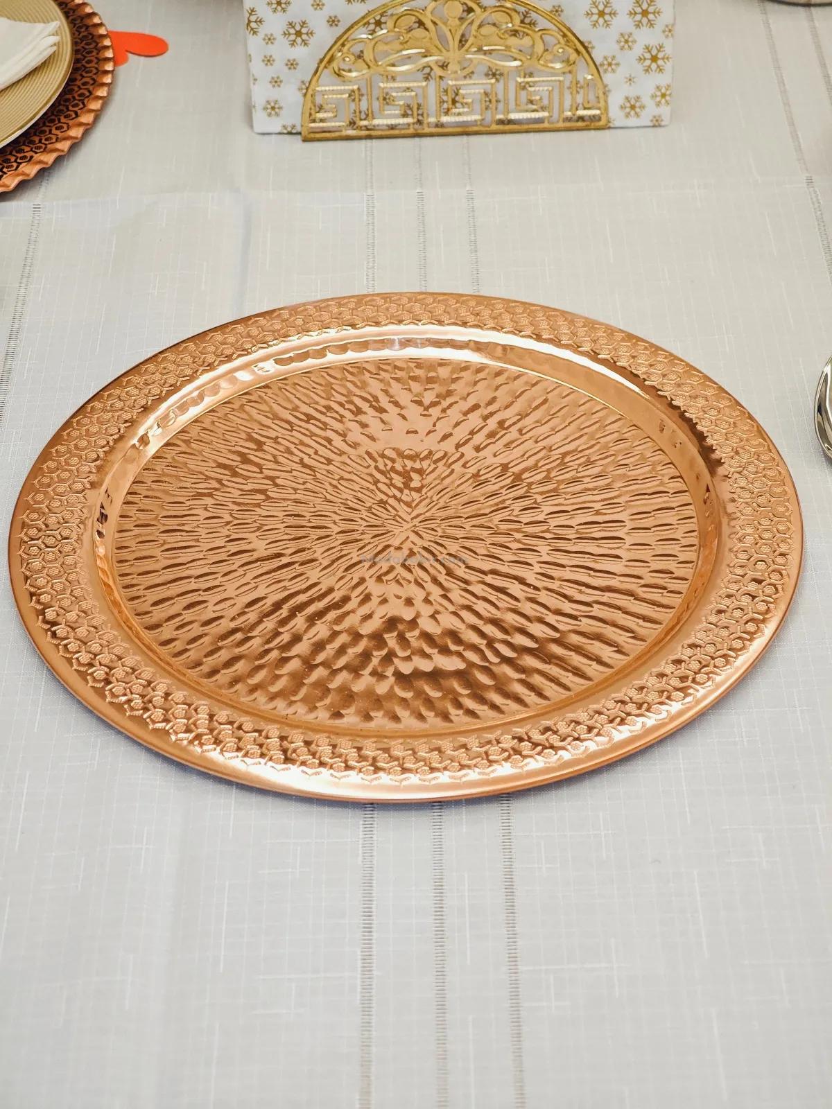 Desenli Bakır Supla Servis Tabak 30 cm - Görsel 3