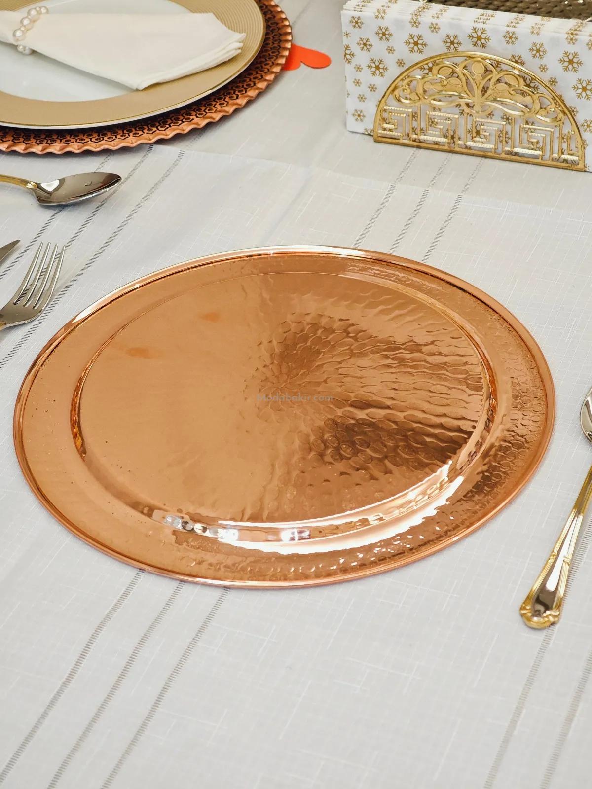 Desenli Bakır Supla Servis Tabak - Görsel 3