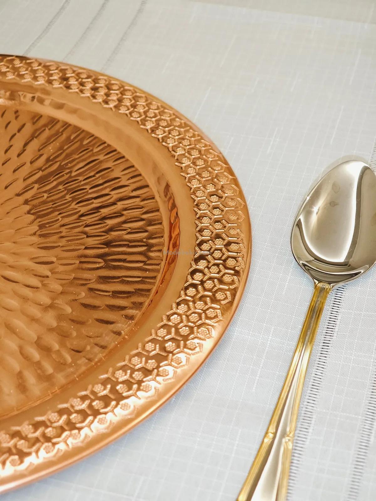 Desenli Bakır Supla Servis Tabak - Görsel 4