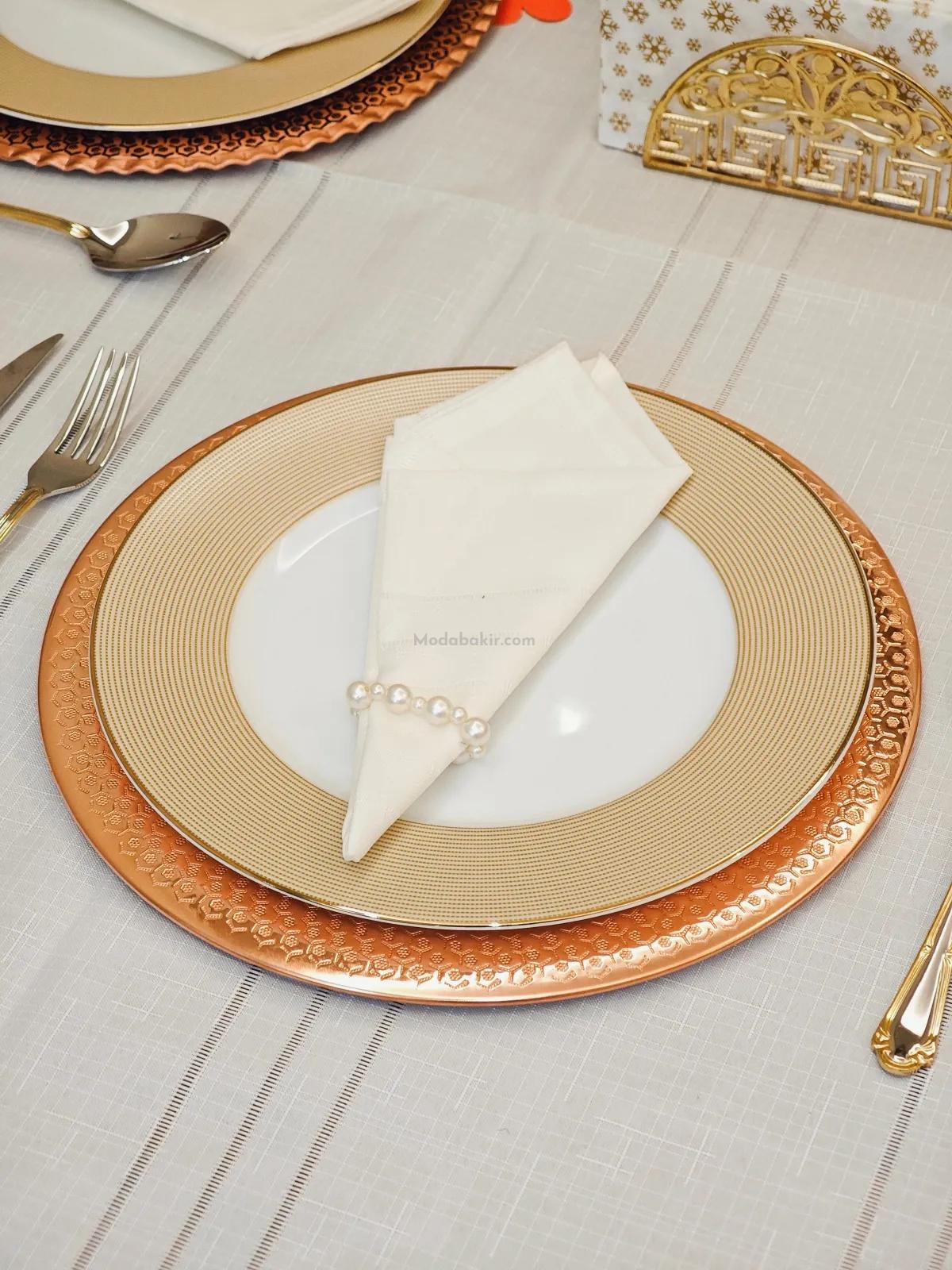 Desenli Bakır Supla Servis Tabak - Görsel 5