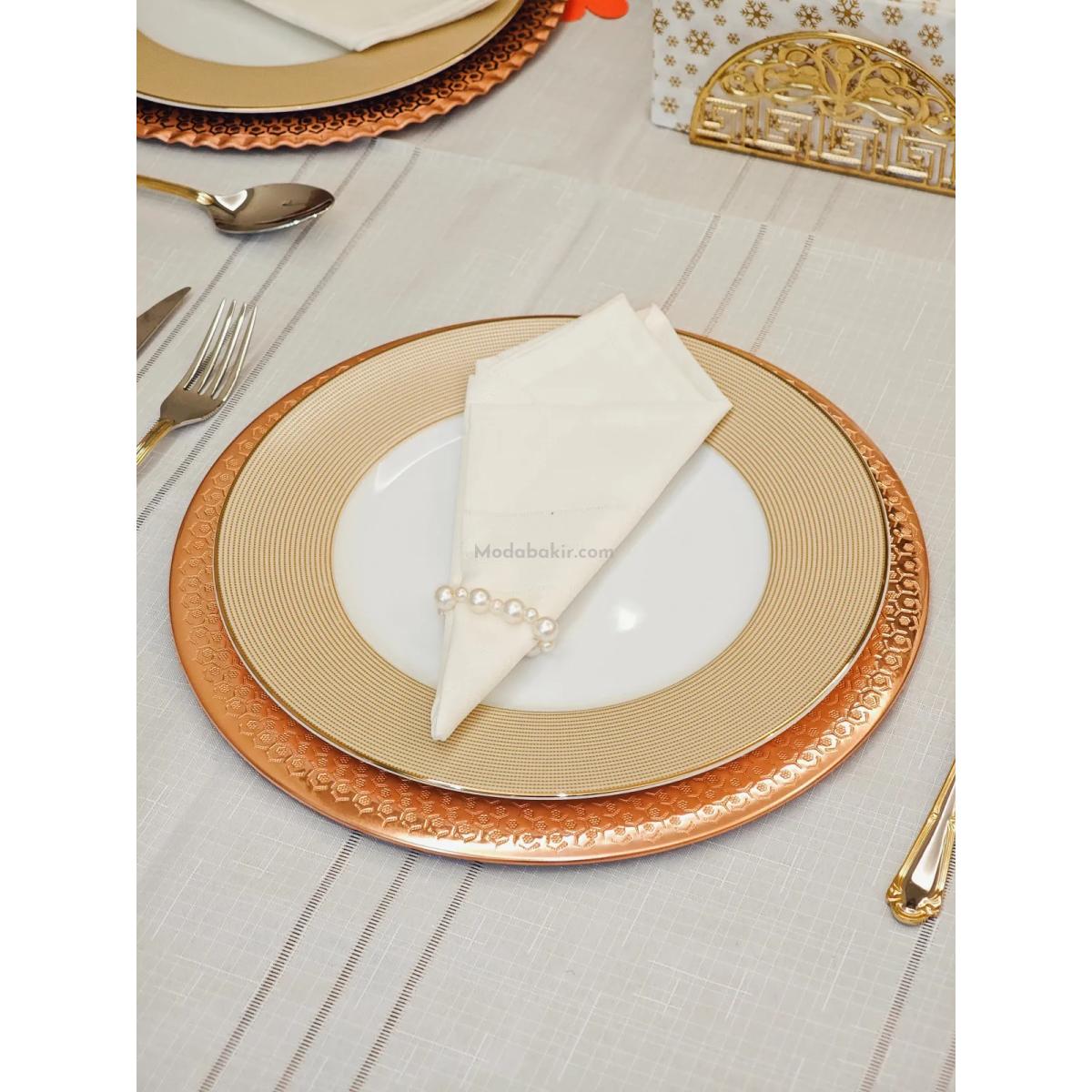Desenli Bakır Supla Servis Tabak - Görsel 5