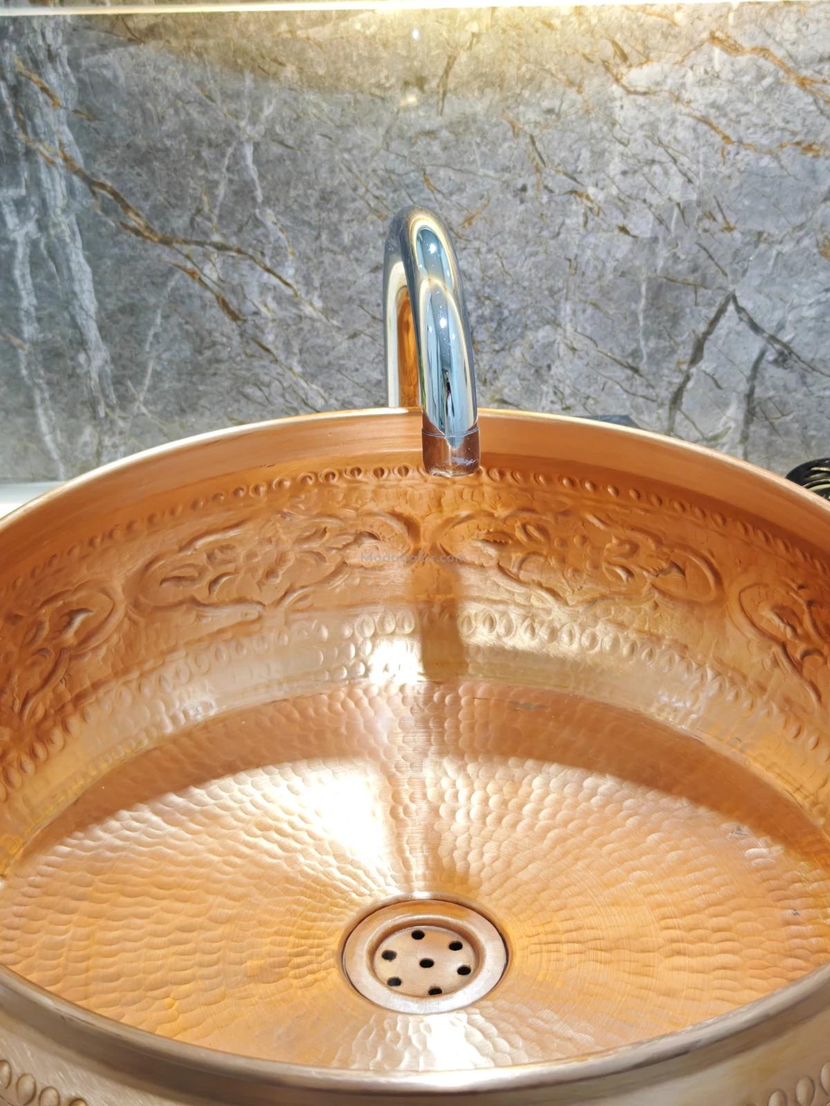 İşlemeli Bakır Çanak Lavabo 40 cm - Görsel 4