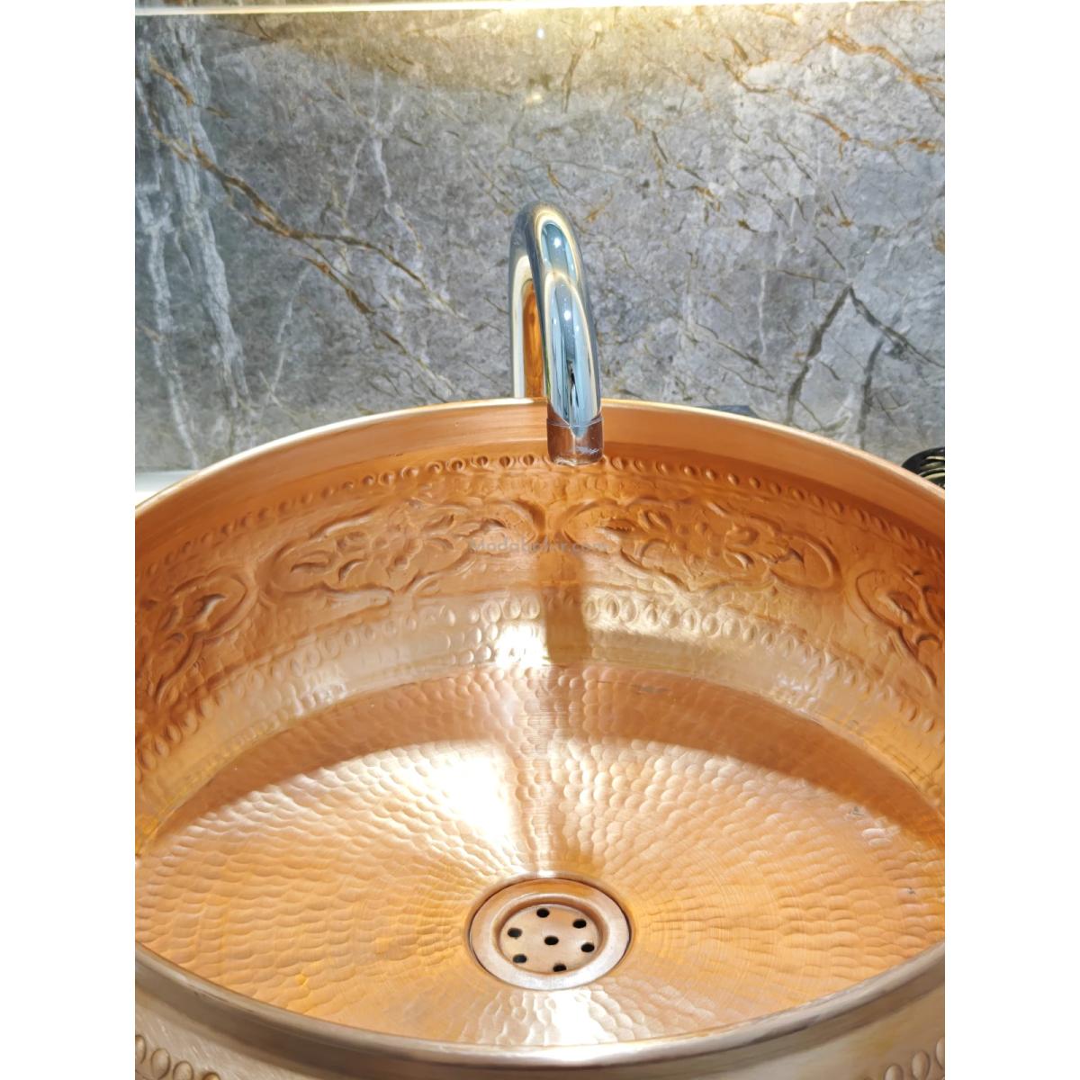 İşlemeli Bakır Çanak Lavabo 40 cm - Görsel 4