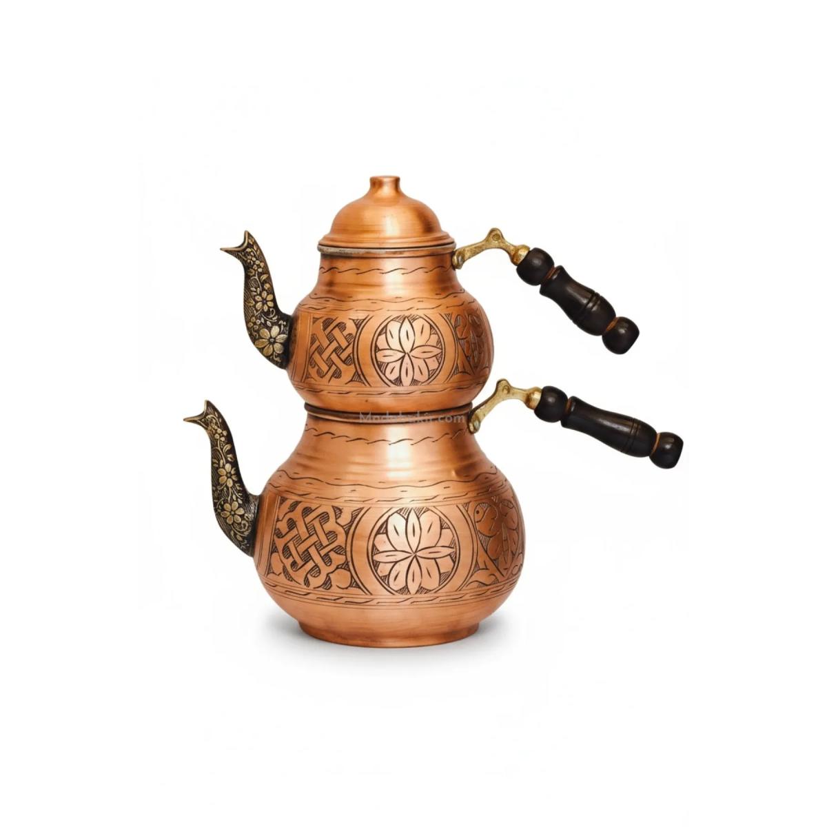 İşlemeli Bakır Çaydanlık Takımı - Görsel 1