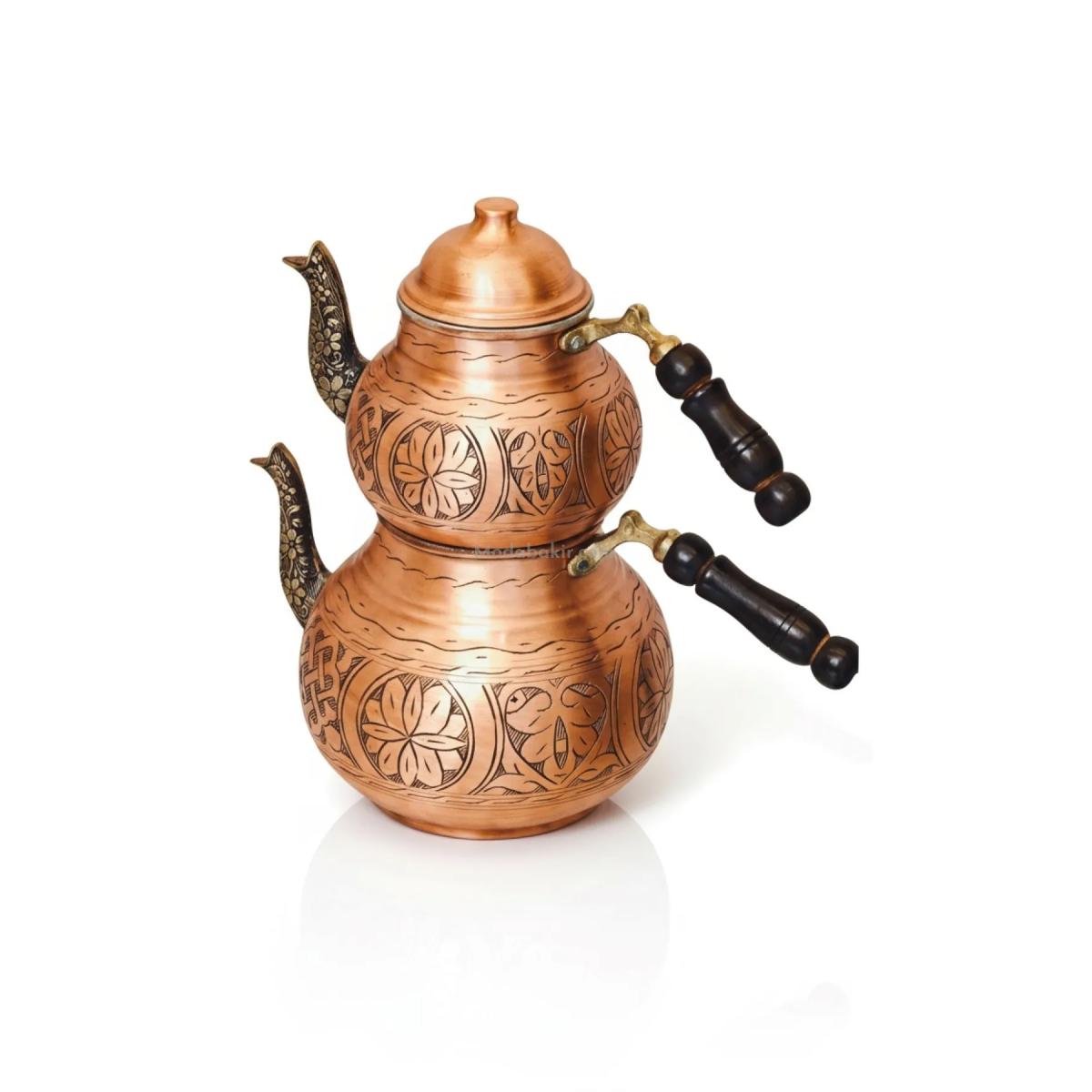 İşlemeli Bakır Çaydanlık Takımı - Görsel 4