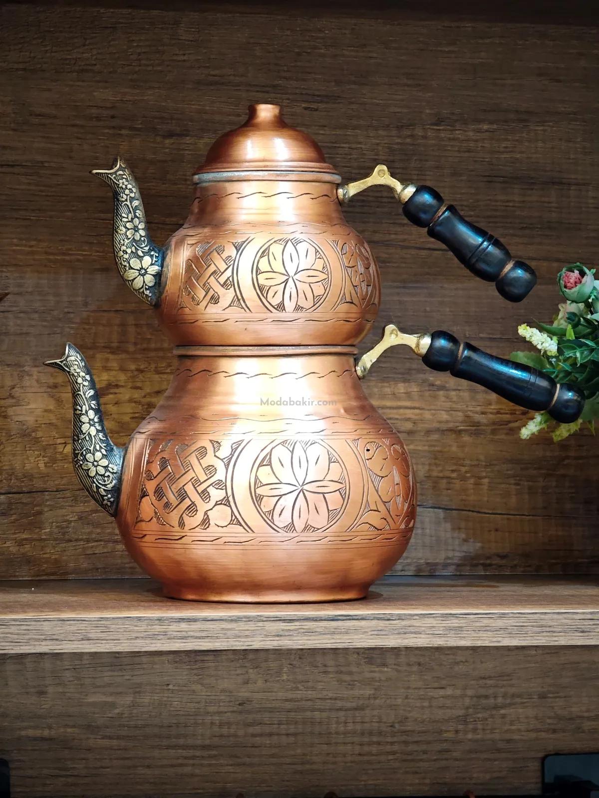 İşlemeli Bakır Çaydanlık Takımı - Görsel 5