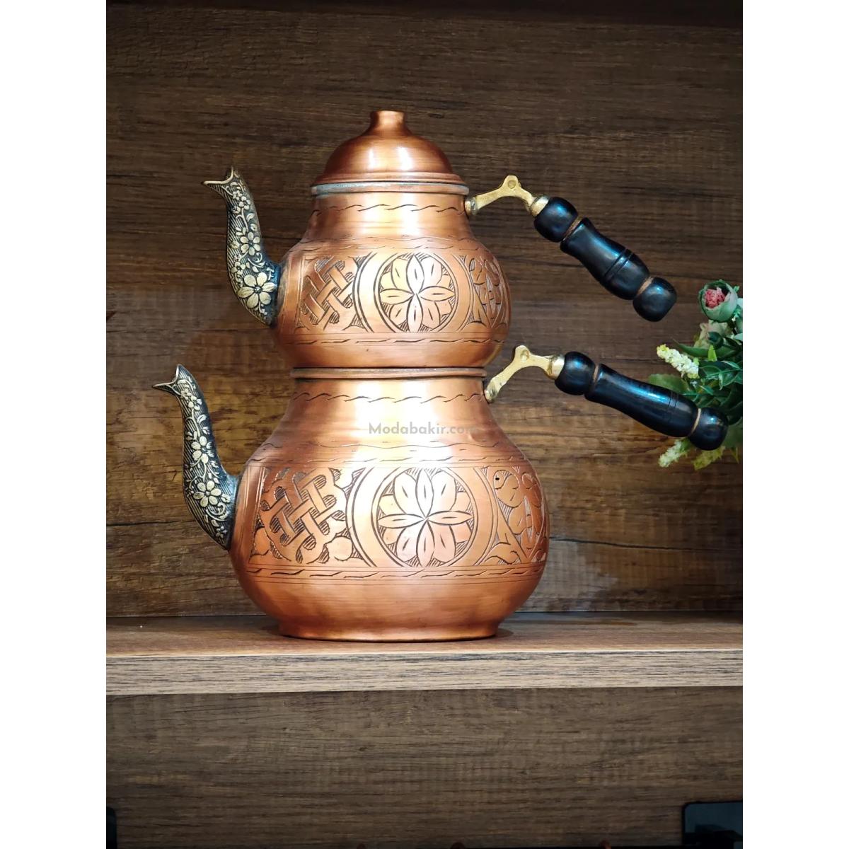 İşlemeli Bakır Çaydanlık Takımı - Görsel 5