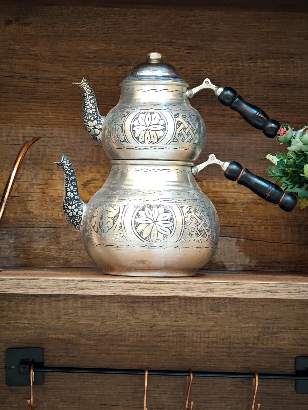 İşlemeli Bakır Çaydanlık Takımı - Görsel 7