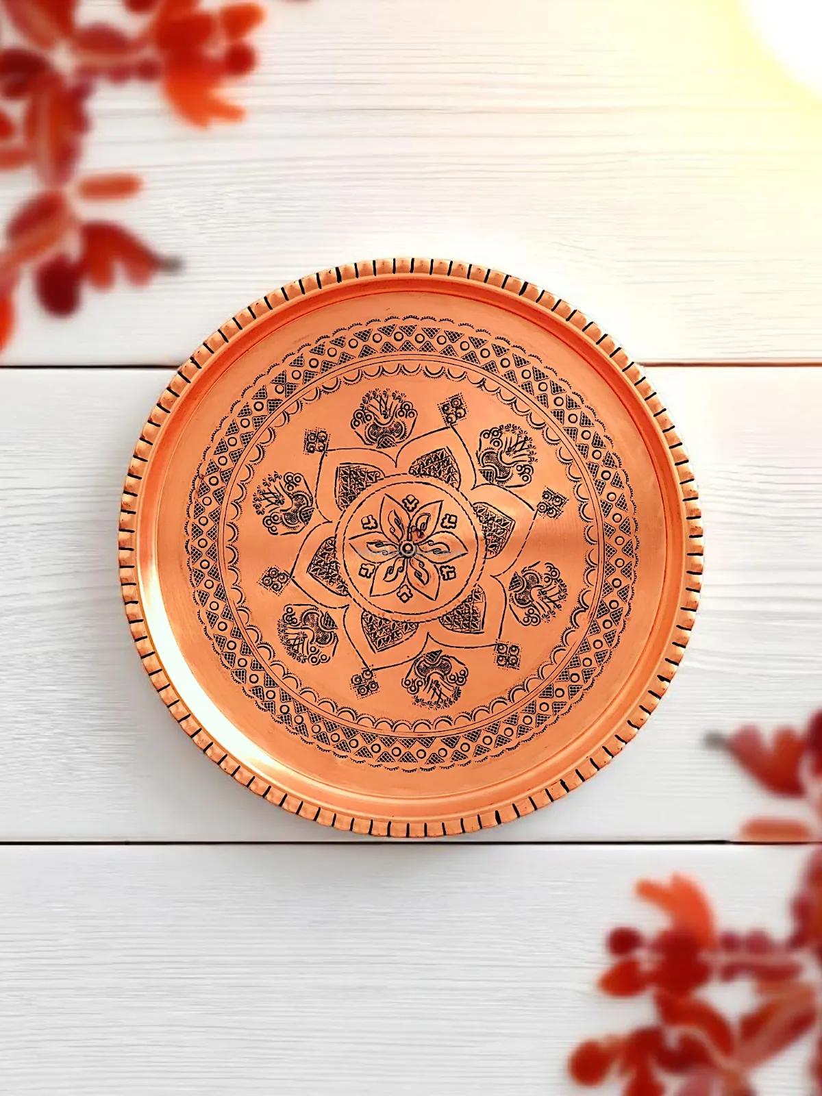 Kırmızı Bakır Şark Köşesi Tepsi 27 Cm - Görsel 4