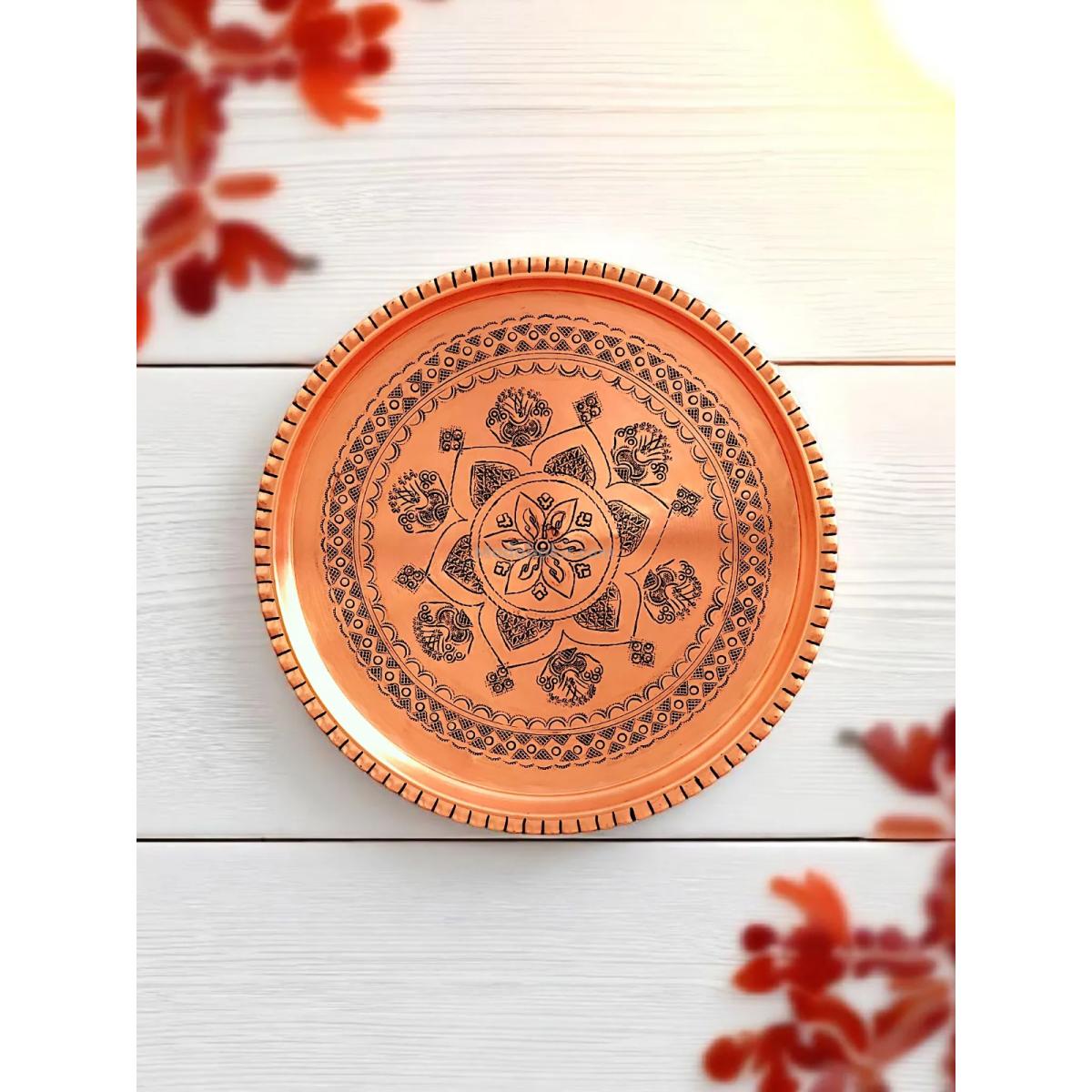 Kırmızı Bakır Şark Köşesi Tepsi 27 Cm - Görsel 4