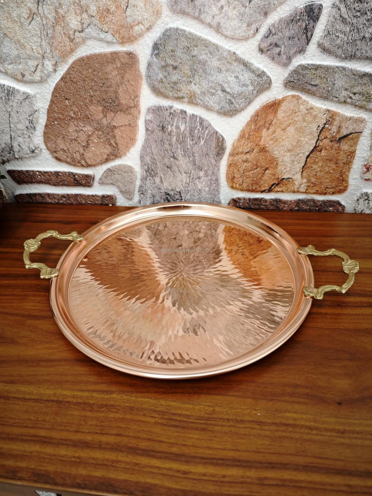 Kulplu Bakır Tepsi 45 Cm - Görsel 2