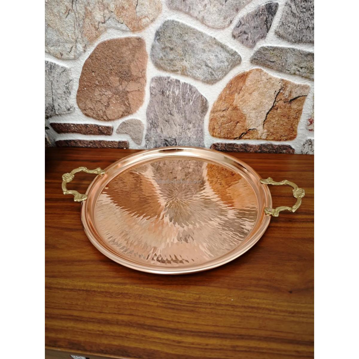 Kulplu Bakır Tepsi 30 Cm - Görsel 2