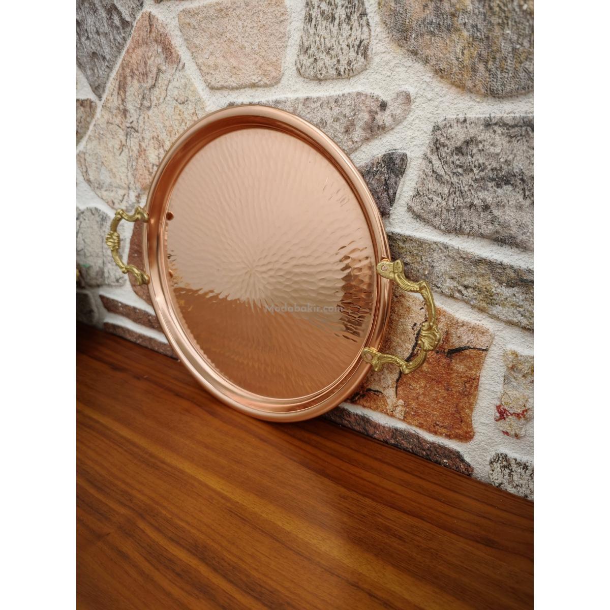 Kulplu Bakır Tepsi 45 Cm - Görsel 3