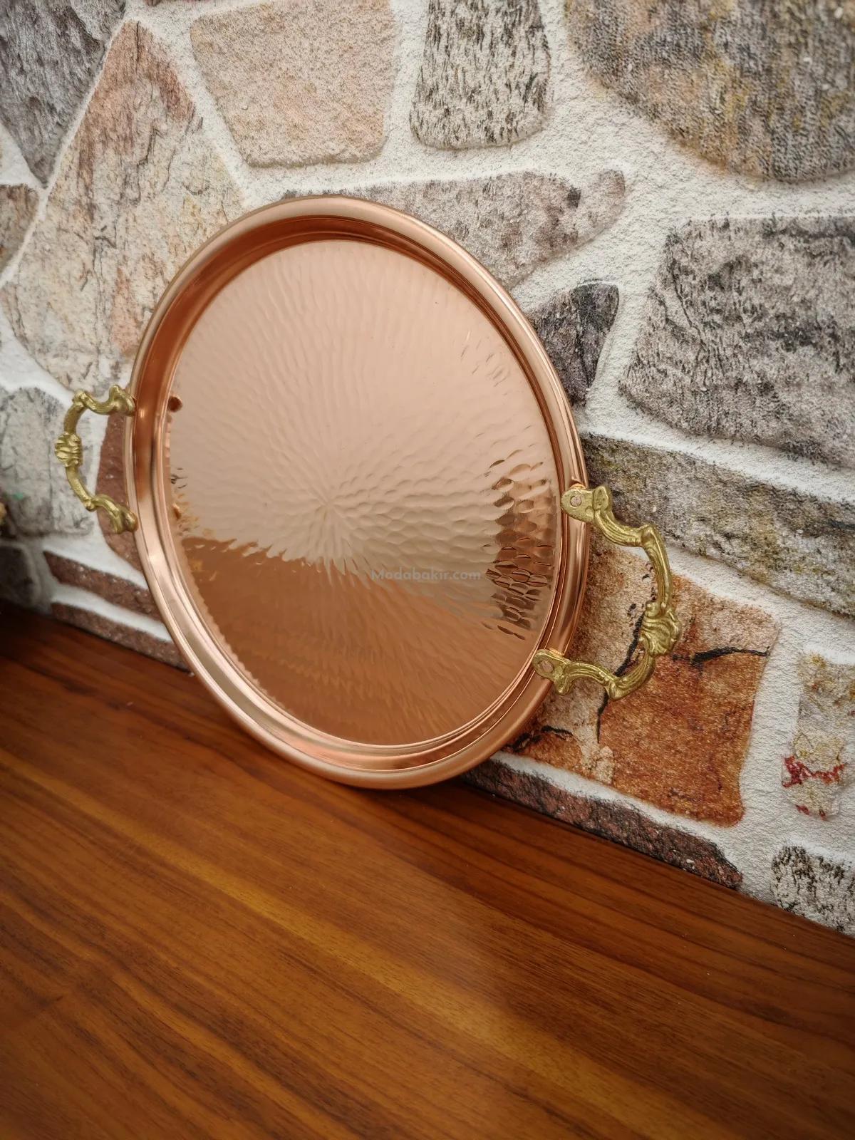 Kulplu Bakır Tepsi 30 Cm - Görsel 3