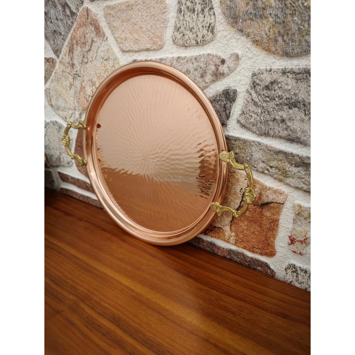 Kulplu Bakır Tepsi 30 Cm - Görsel 3